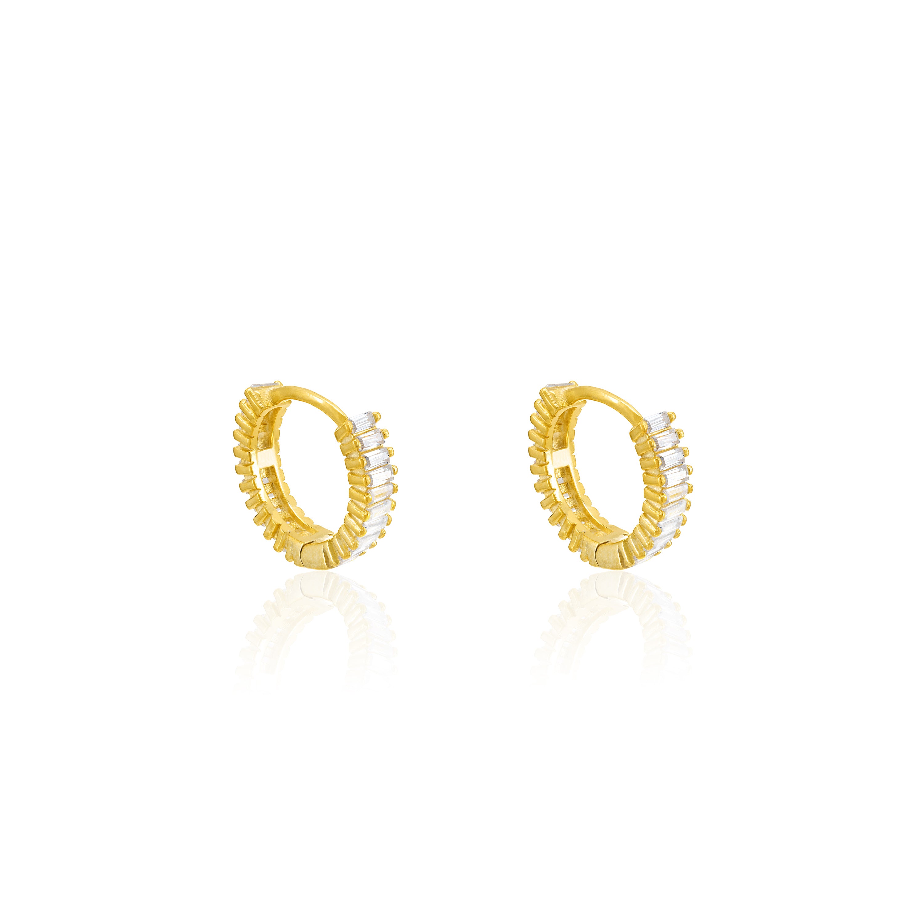 Baguette Eternity Hoop Earrings - Gold White - Extra Small