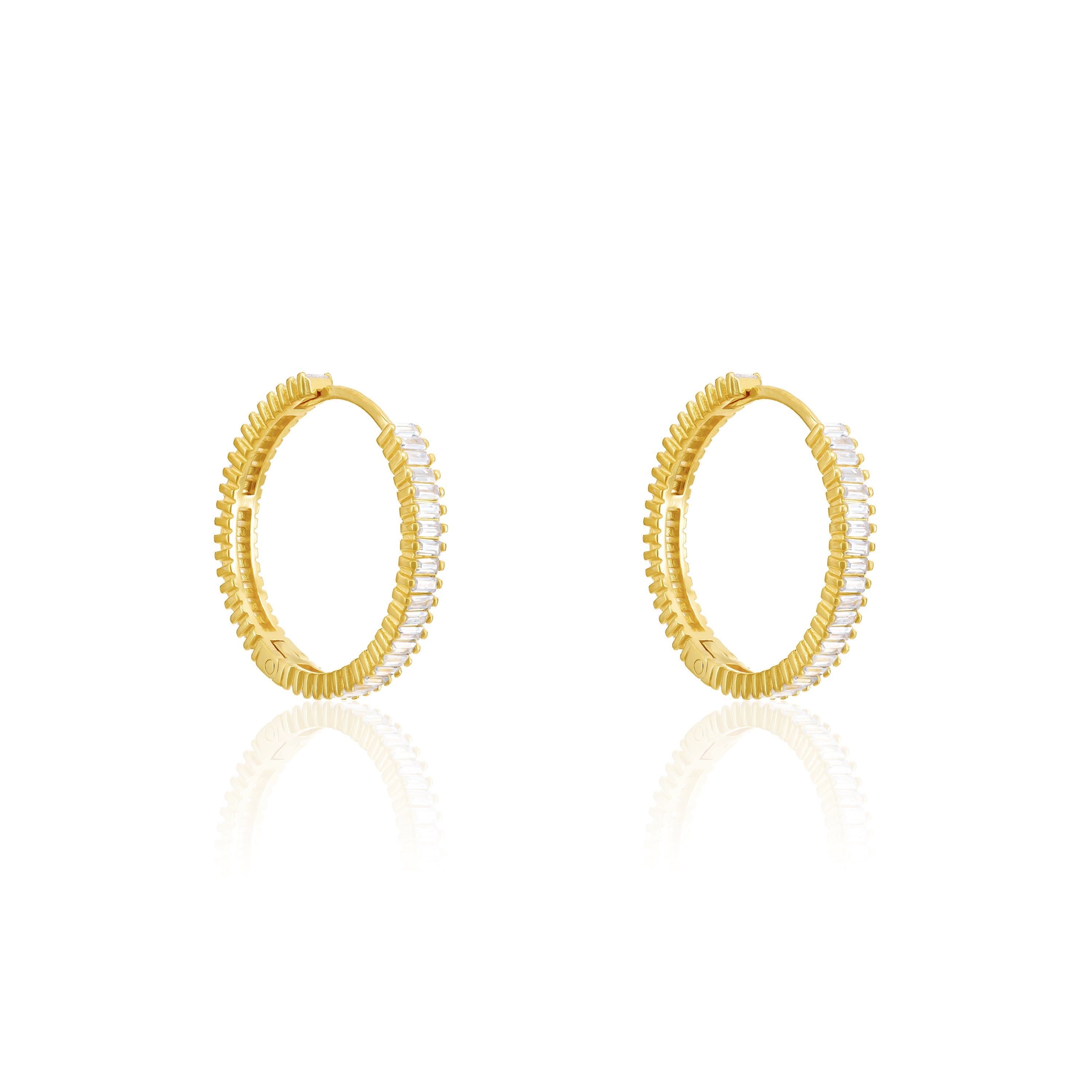 Baguette Eternity Hoop Earrings - Gold White - Large