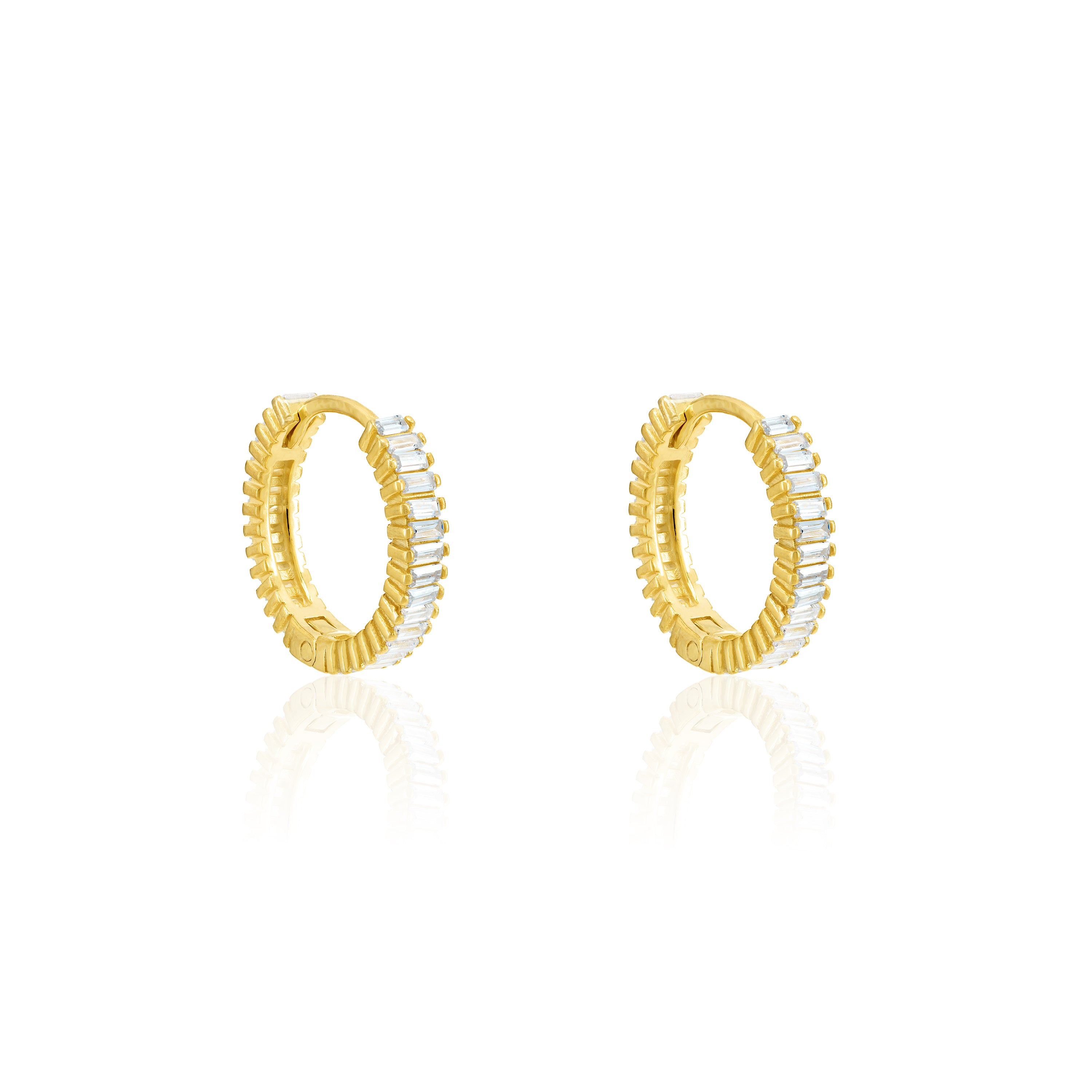 Baguette Eternity Hoop Earrings - Gold White - Small