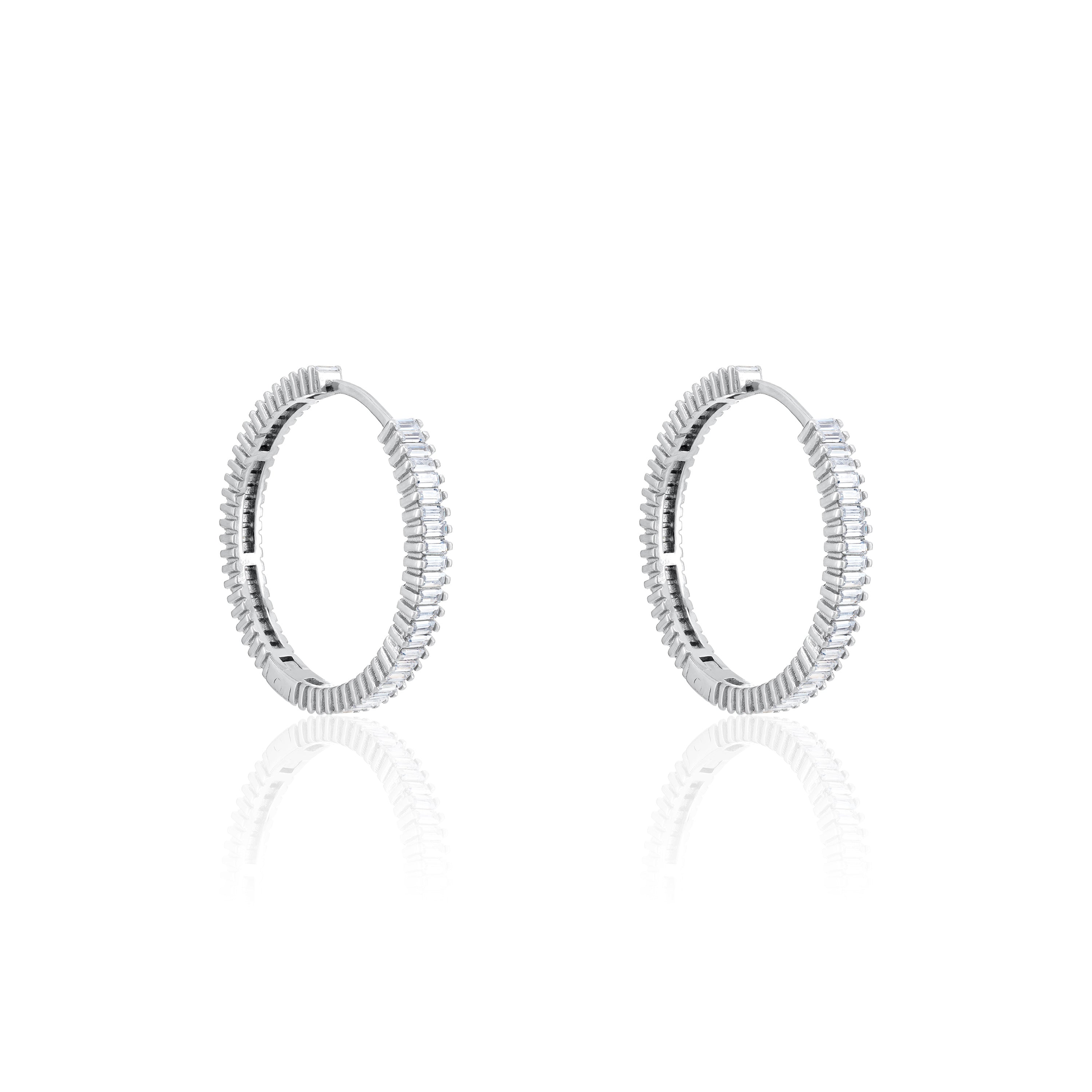 Baguette Eternity Hoop Earrings - Silver White - Extra Large