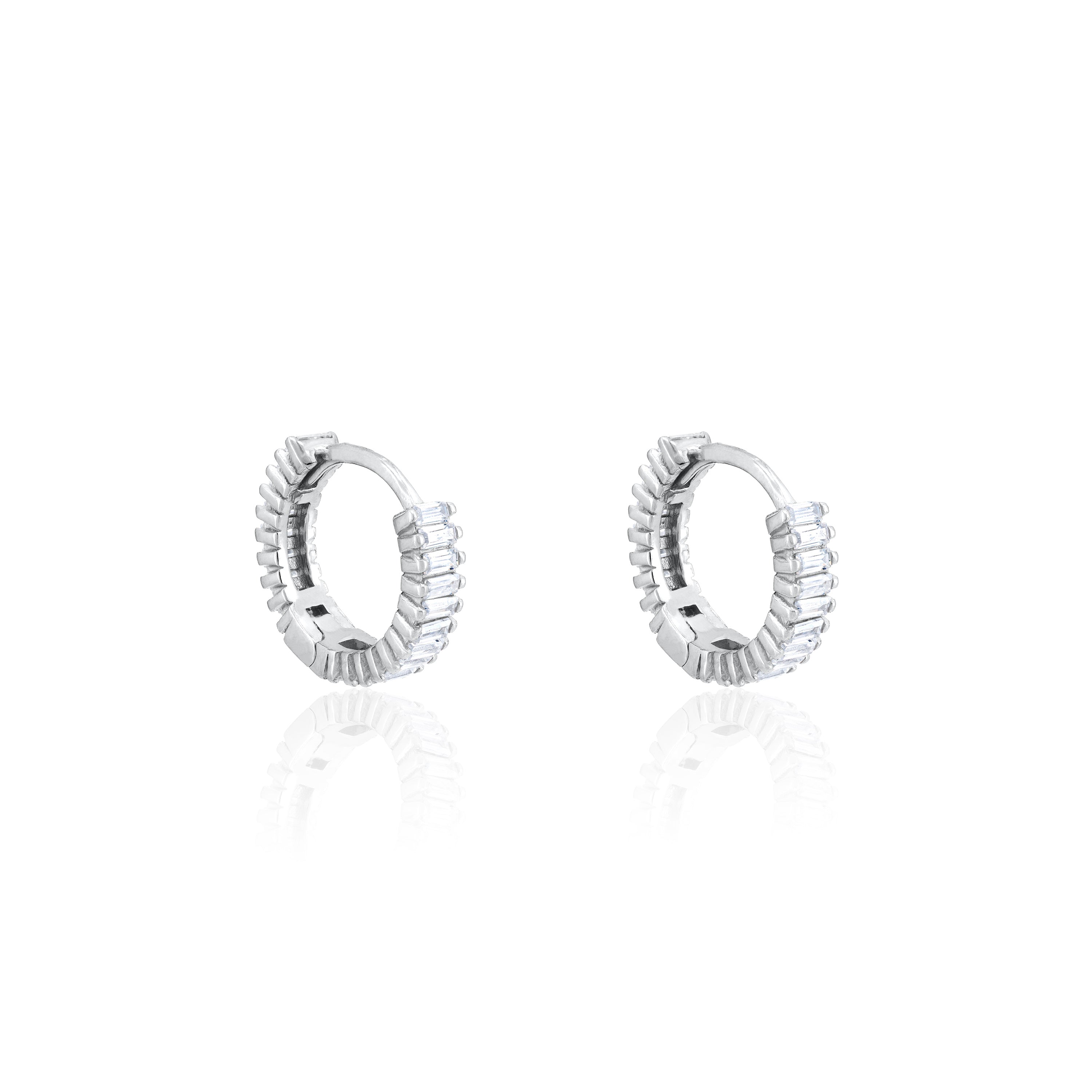 Baguette Eternity Hoop Earrings - Silver White - Extra Small