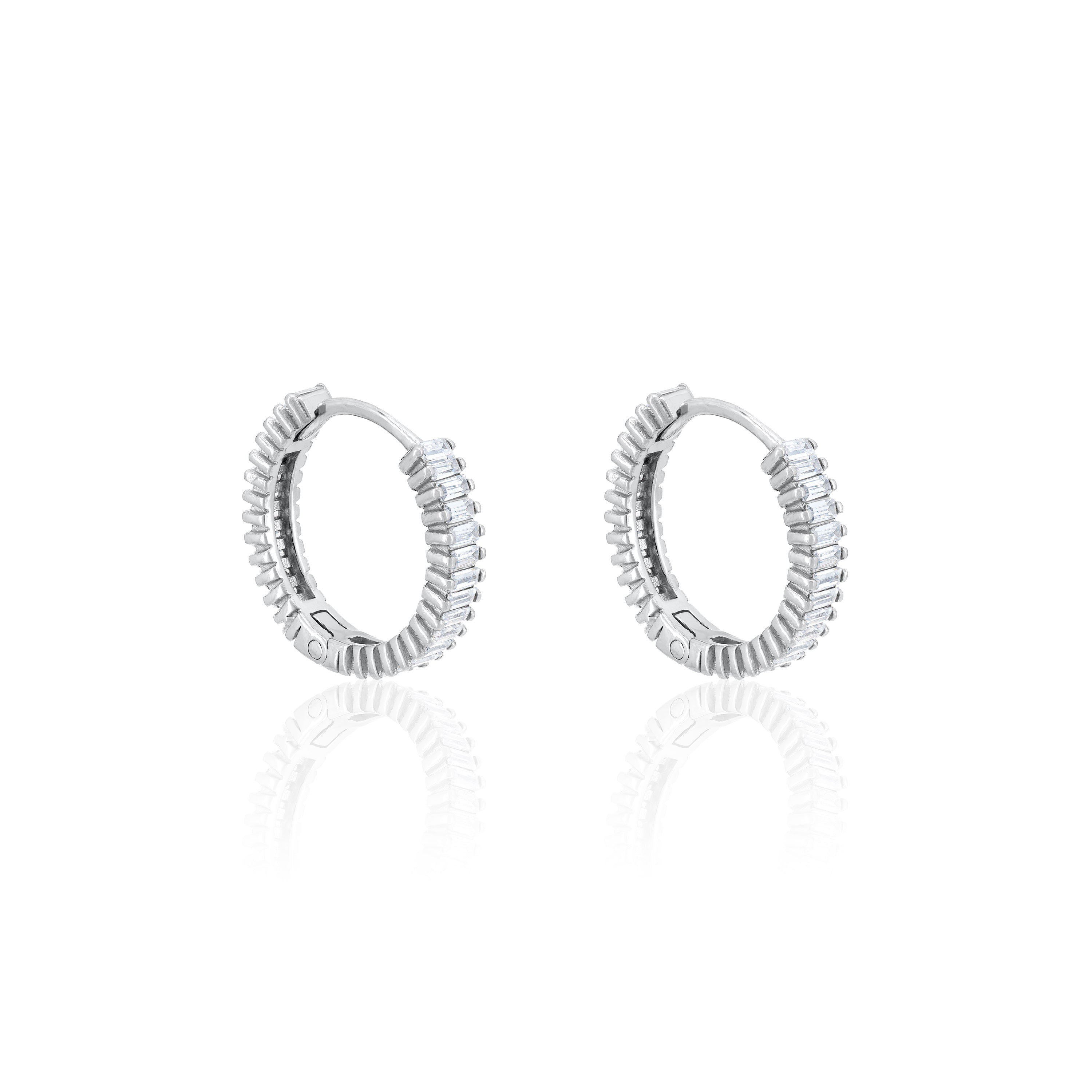Baguette Eternity Hoop Earrings - Silver White - Small