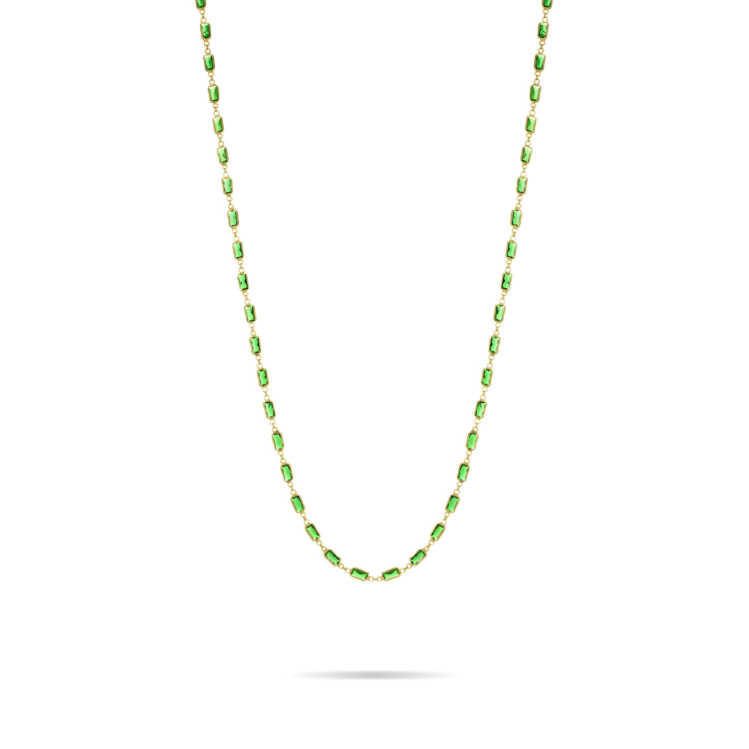 Connected Tiny Baguettes Long Necklace - Gold Green - Short