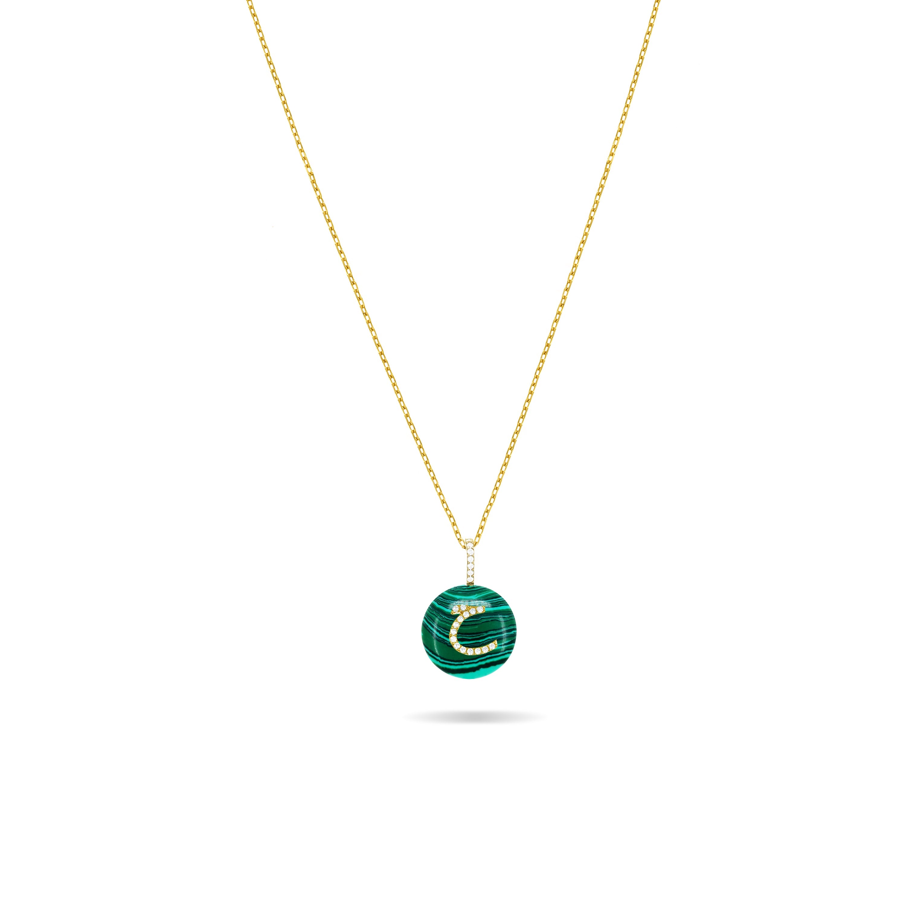 Cubic Zirconia Arabic Letter Malachite Necklace