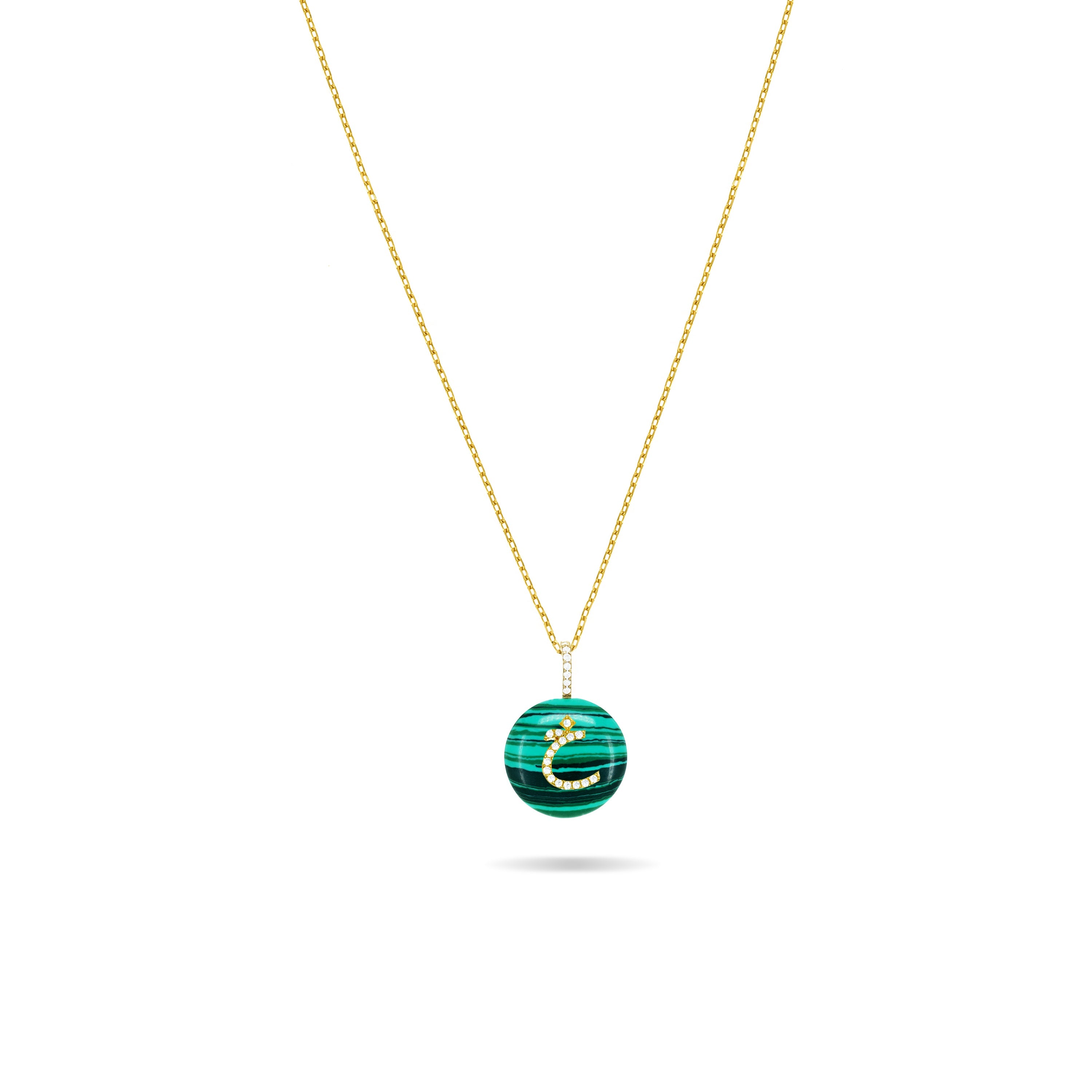 Cubic Zirconia Arabic Letter Malachite Necklace