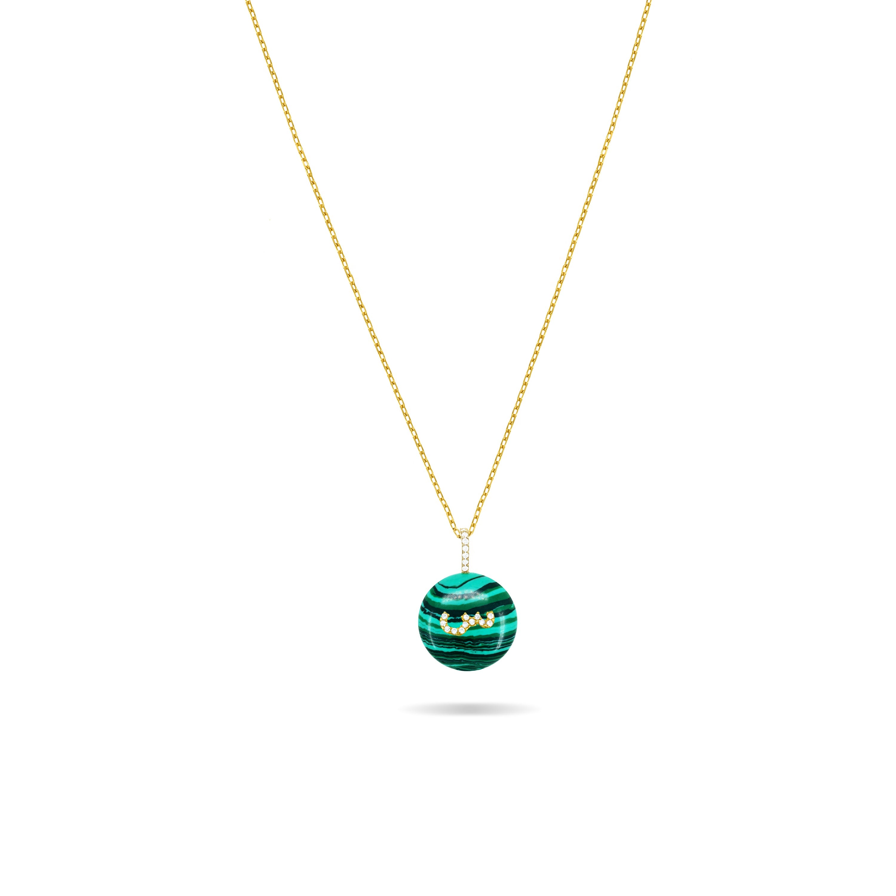 Cubic Zirconia Arabic Letter Malachite Necklace