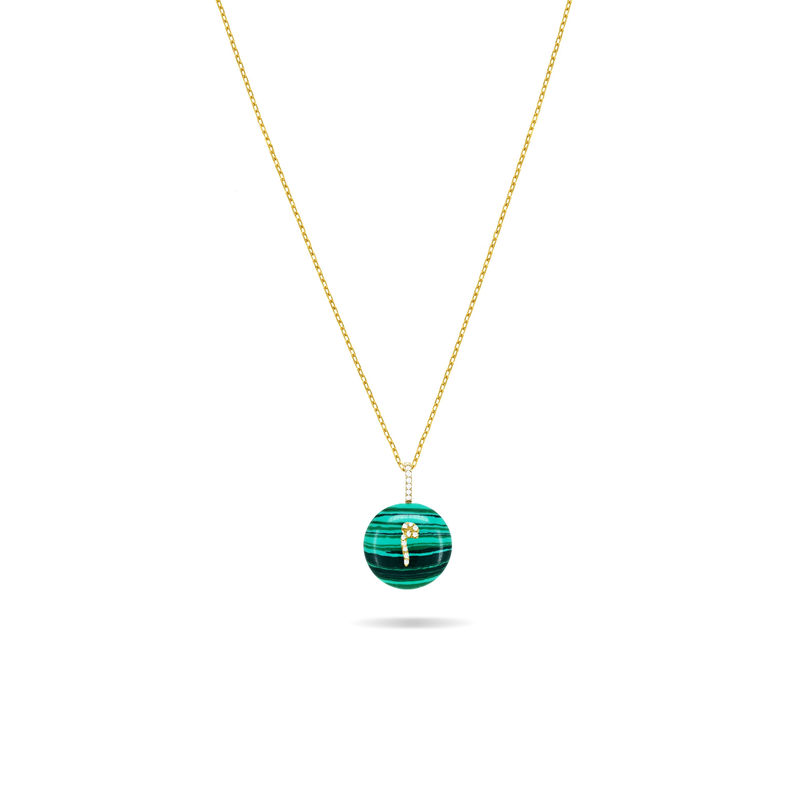Cubic Zirconia Arabic Letter Malachite Necklace