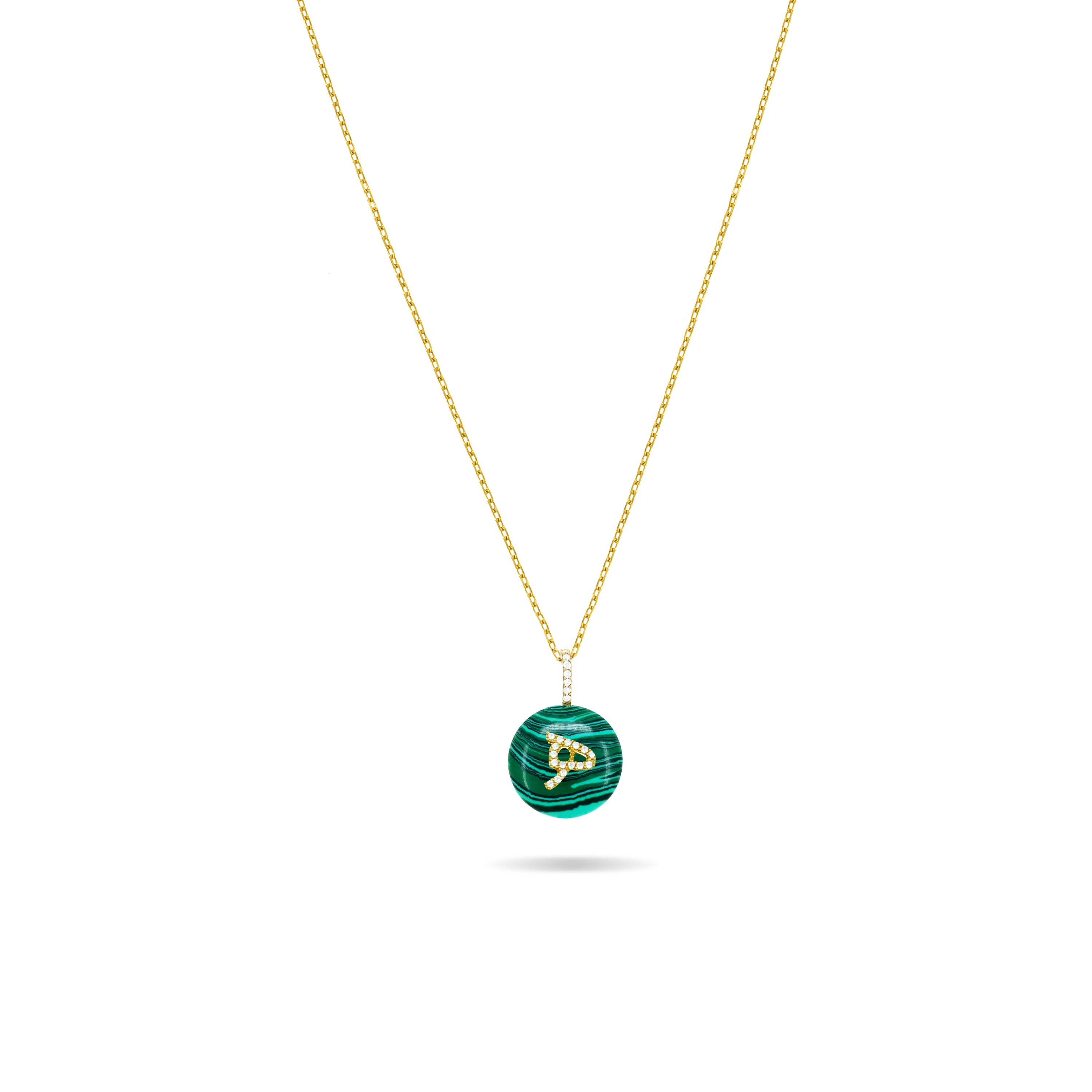 Cubic Zirconia Arabic Letter Malachite Necklace