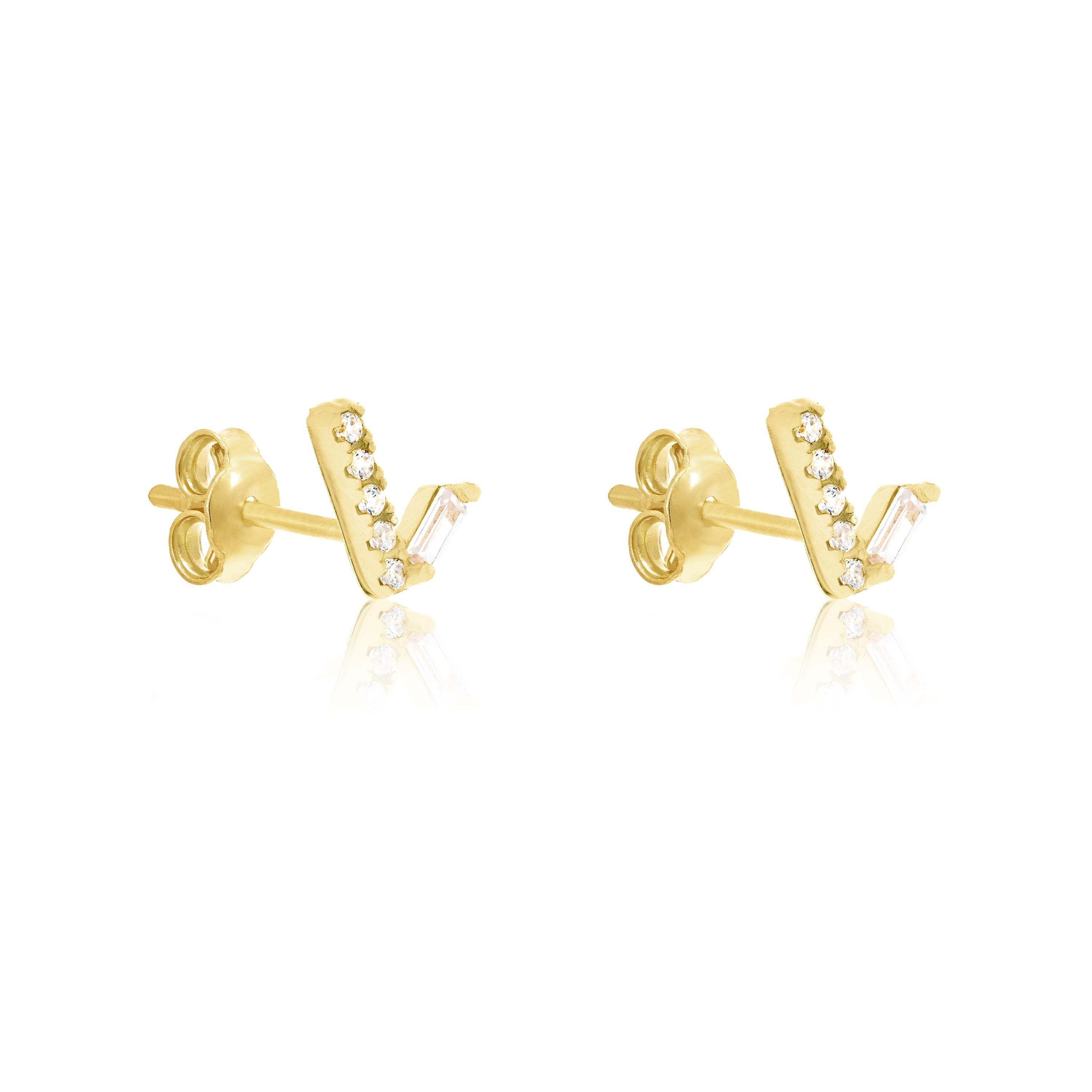 Cubic Zirconia Check Stud Earrings - Gold White