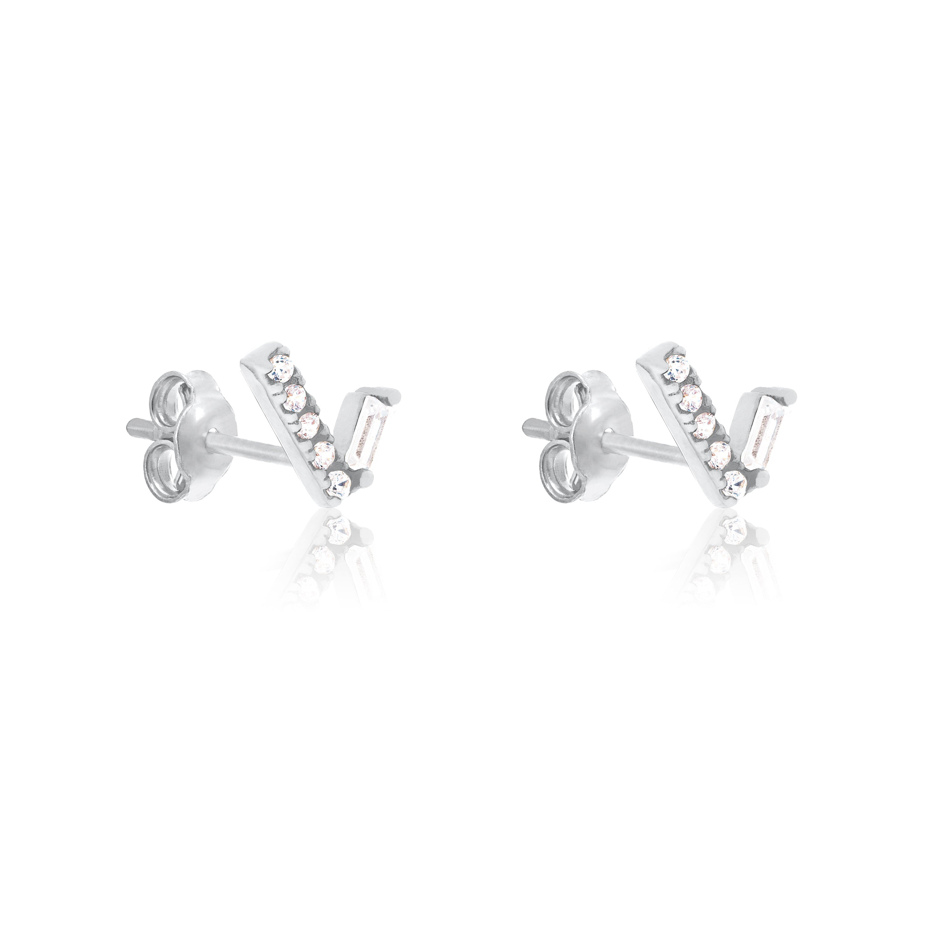 Cubic Zirconia Check Stud Earrings - Silver White