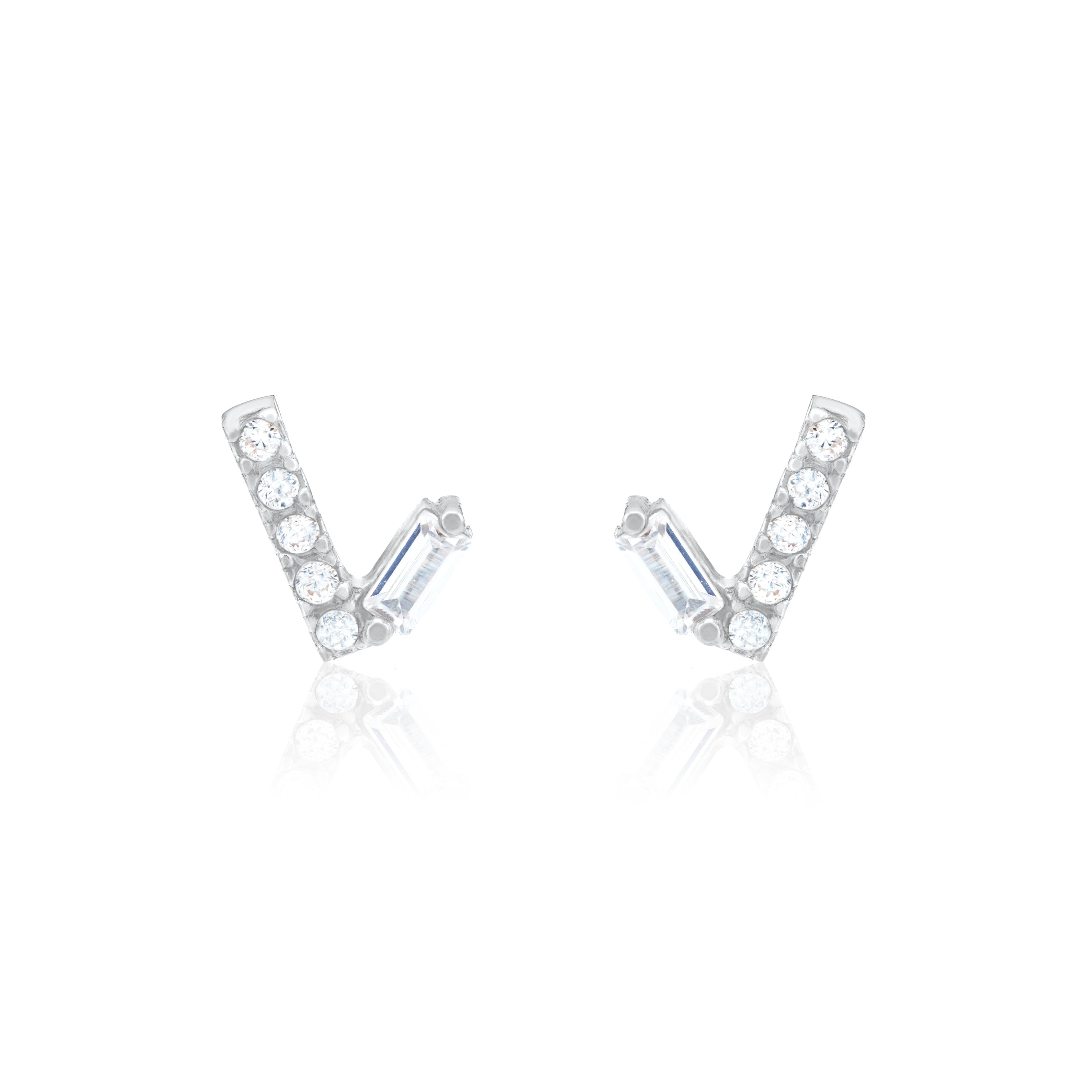 Cubic Zirconia Check Stud Earrings - Silver White