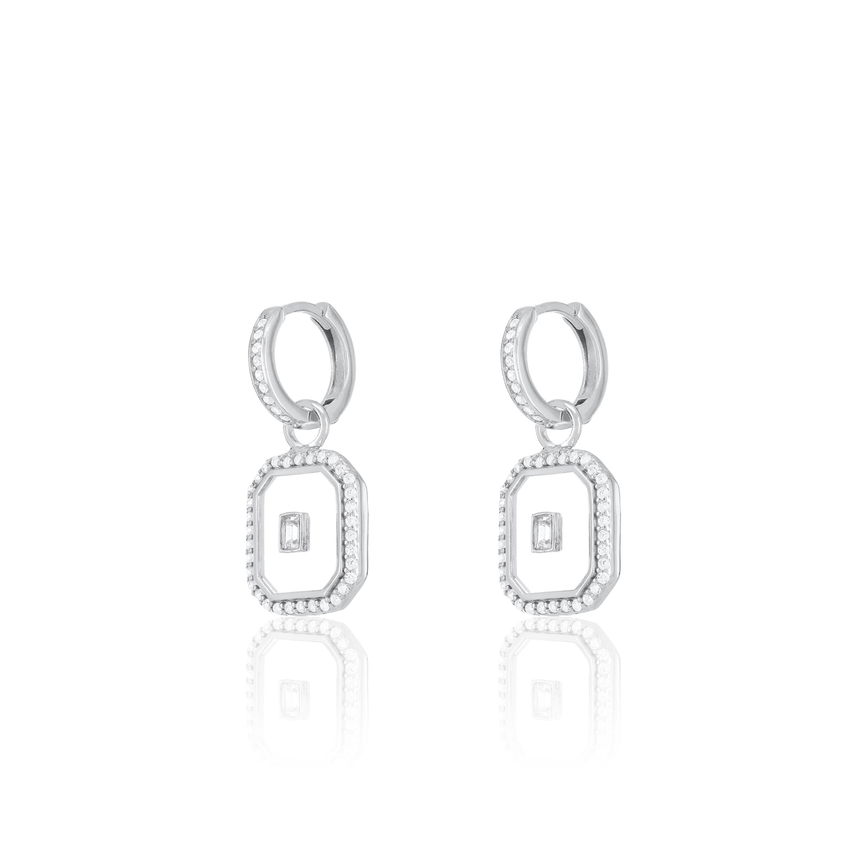 Cubic Zirconia Dot Square Plexiglass Hoop Earrings