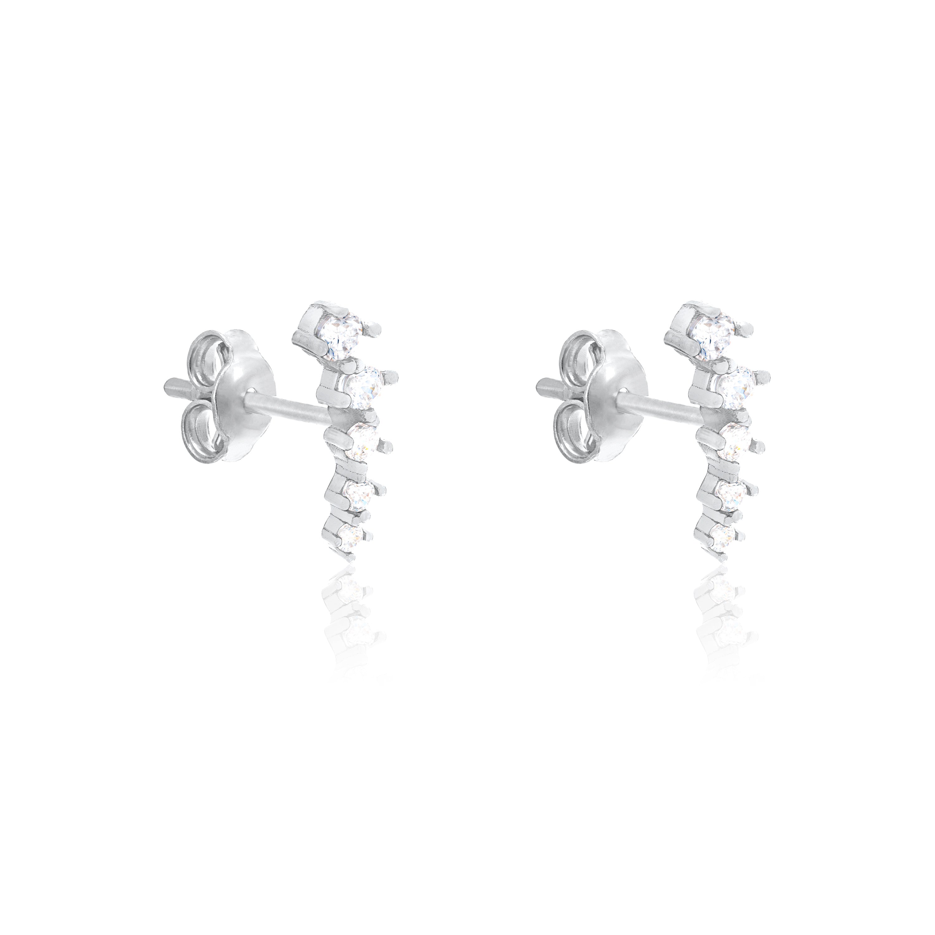 Cubic Zirconia Graduated Curved Bar Stud Earrings - Silver White
