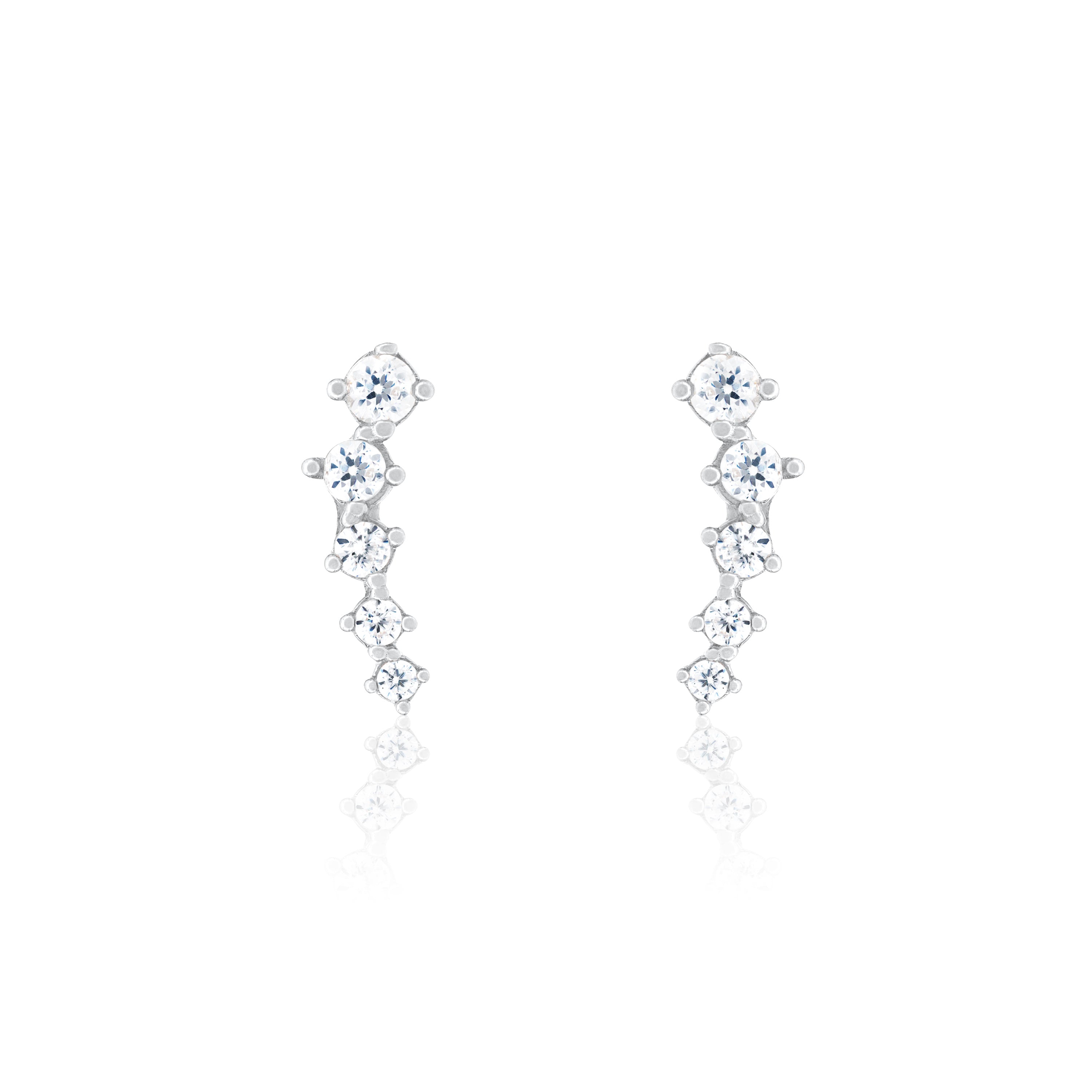 Cubic Zirconia Graduated Curved Bar Stud Earrings - Silver White