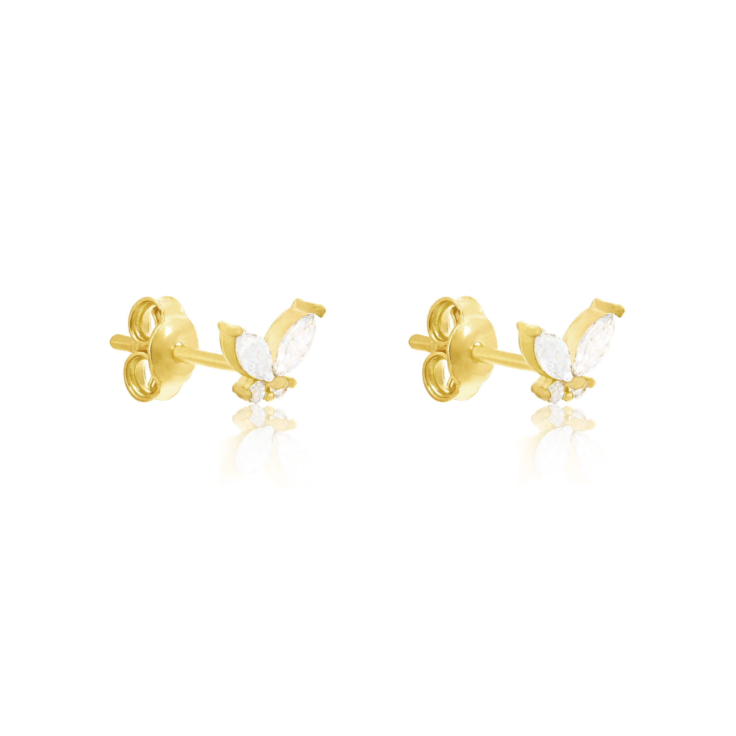 Cubic Zirconia Marquise And Round Butterfly Stud Earrings - Gold White