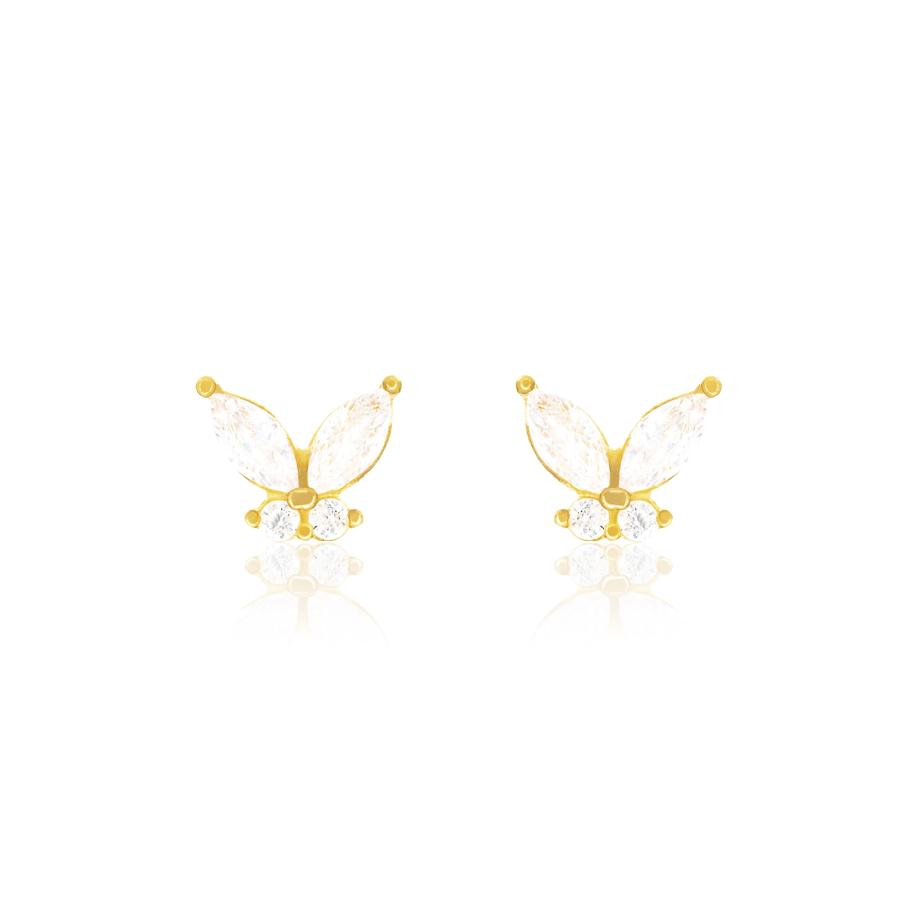 Cubic Zirconia Marquise And Round Butterfly Stud Earrings - Gold White