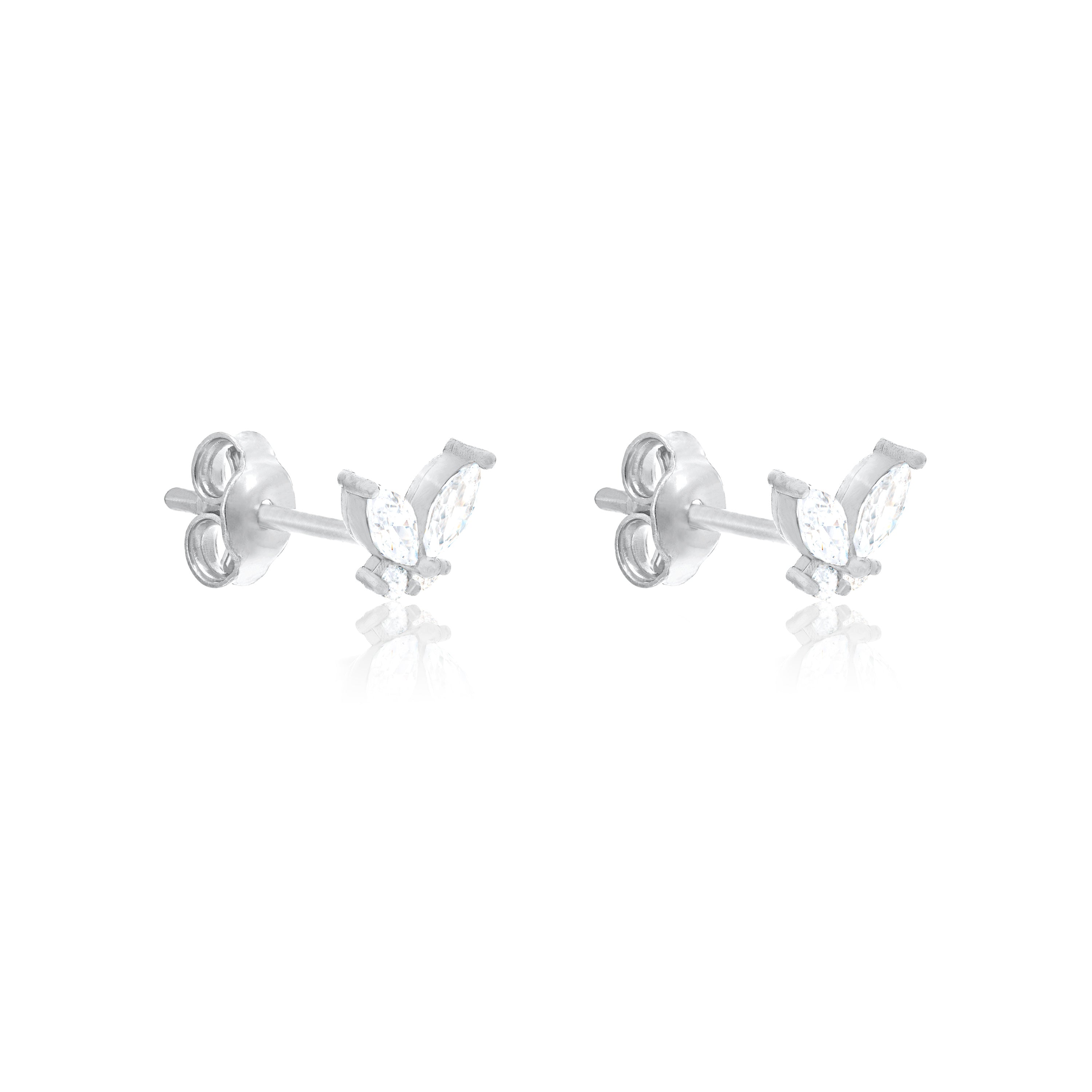 Cubic Zirconia Marquise And Round Butterfly Stud Earrings - Silver White