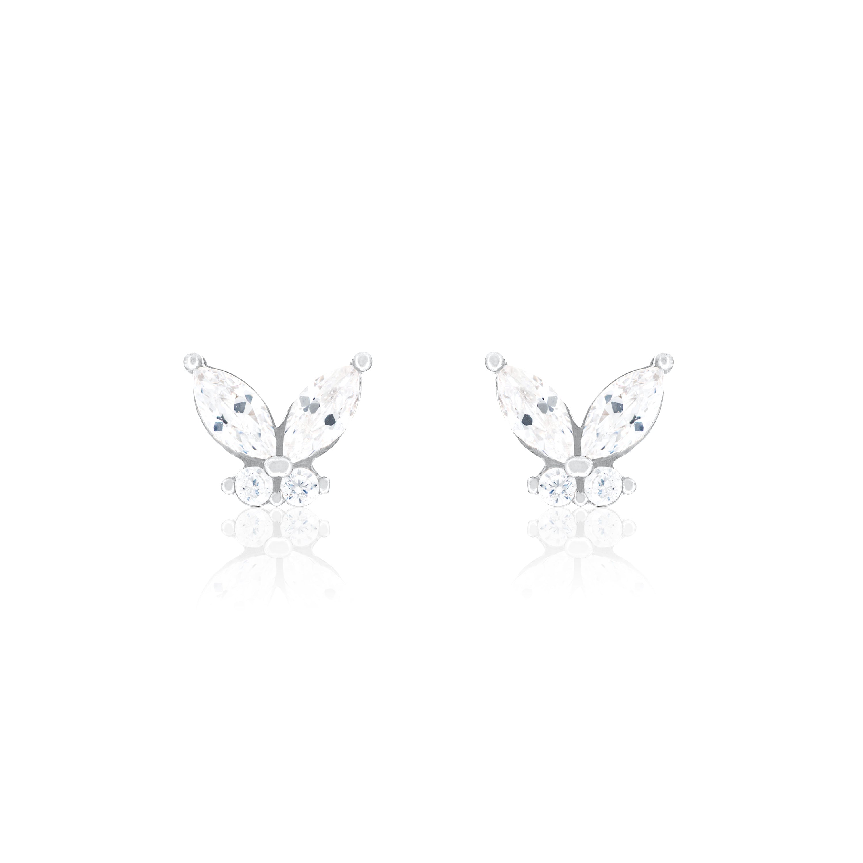 Cubic Zirconia Marquise And Round Butterfly Stud Earrings - Silver White