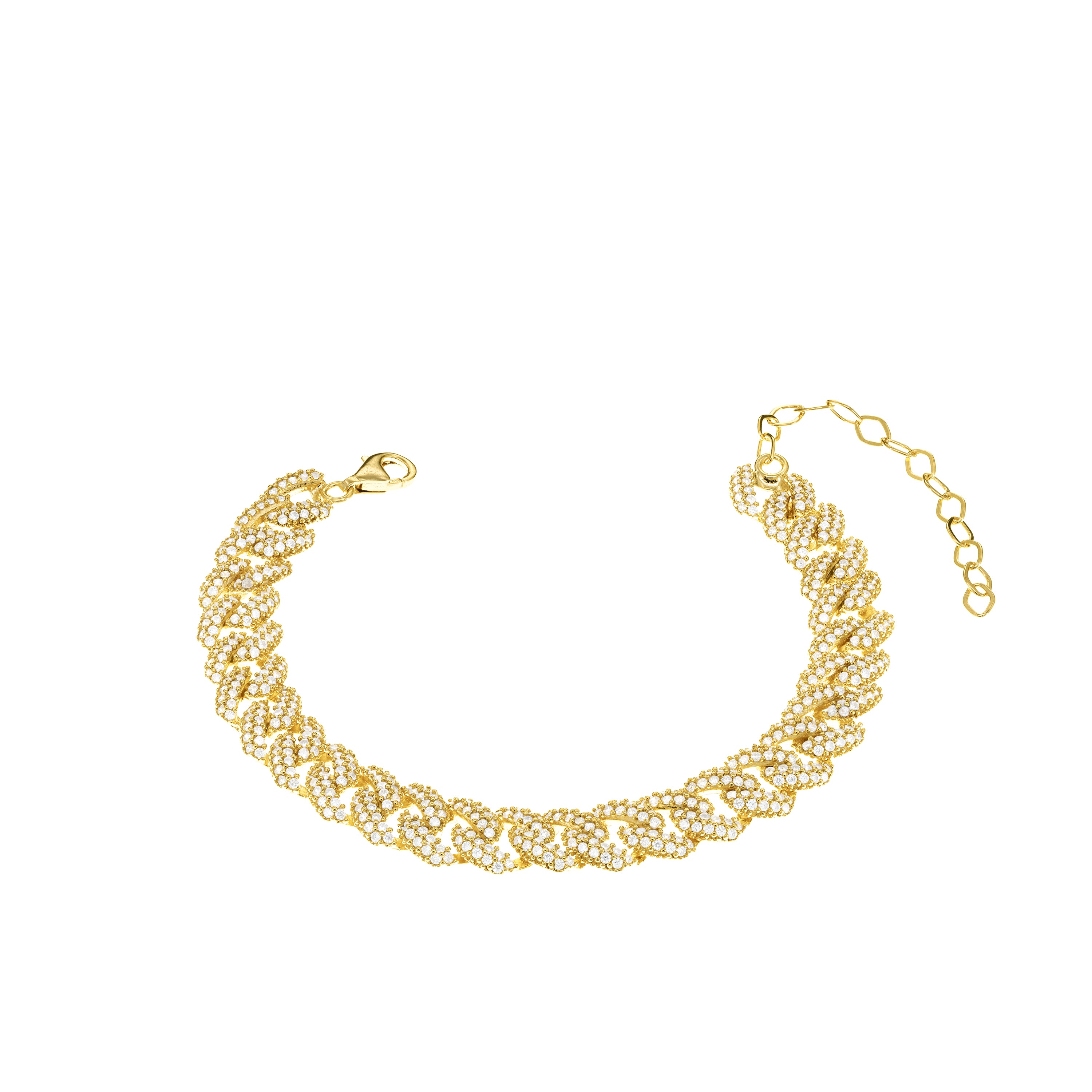 Cubic Zirconia Pave Cuban Chain Bracelet - Gold White