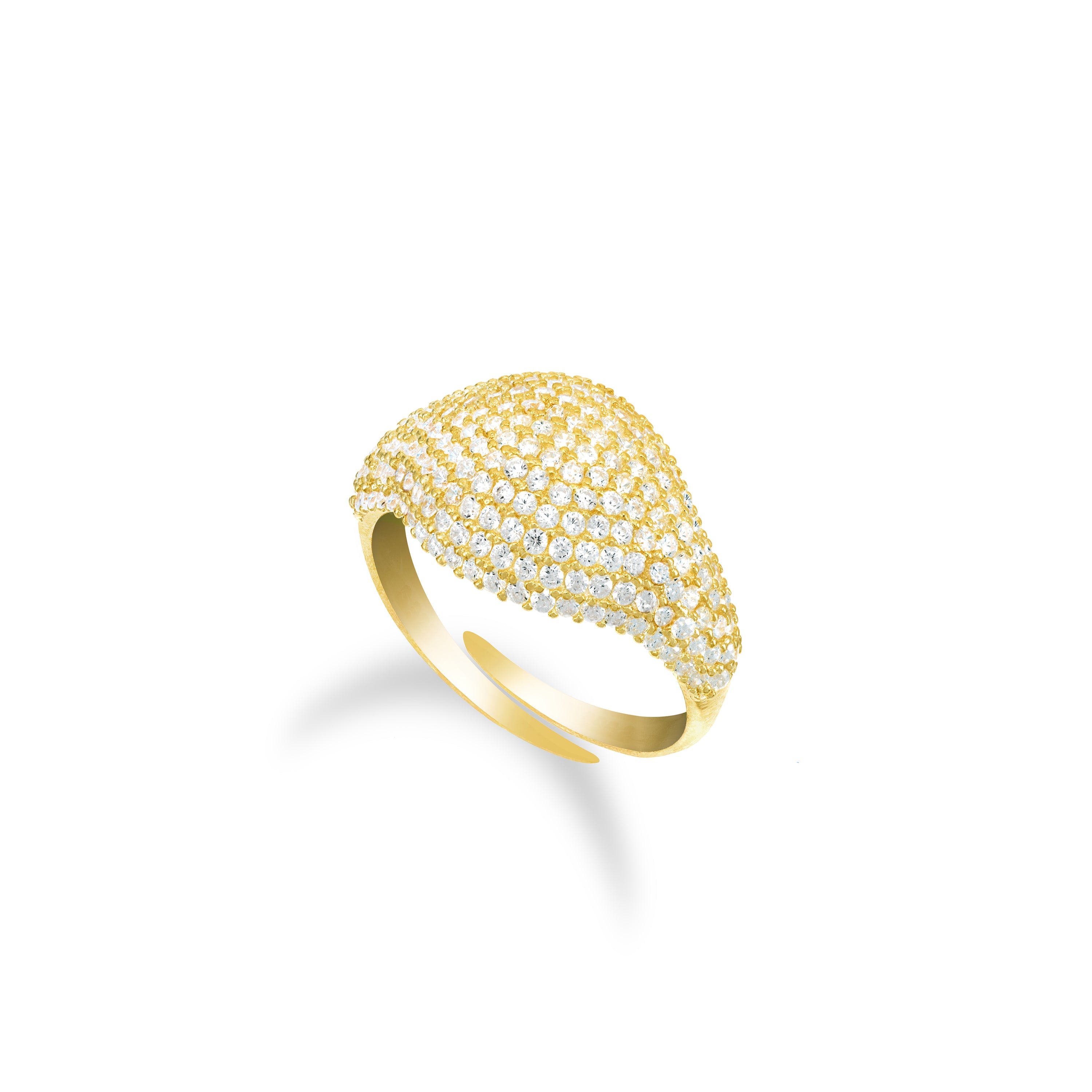 Cubic Zirconia Pave Dome Pinky Ring - Gold White