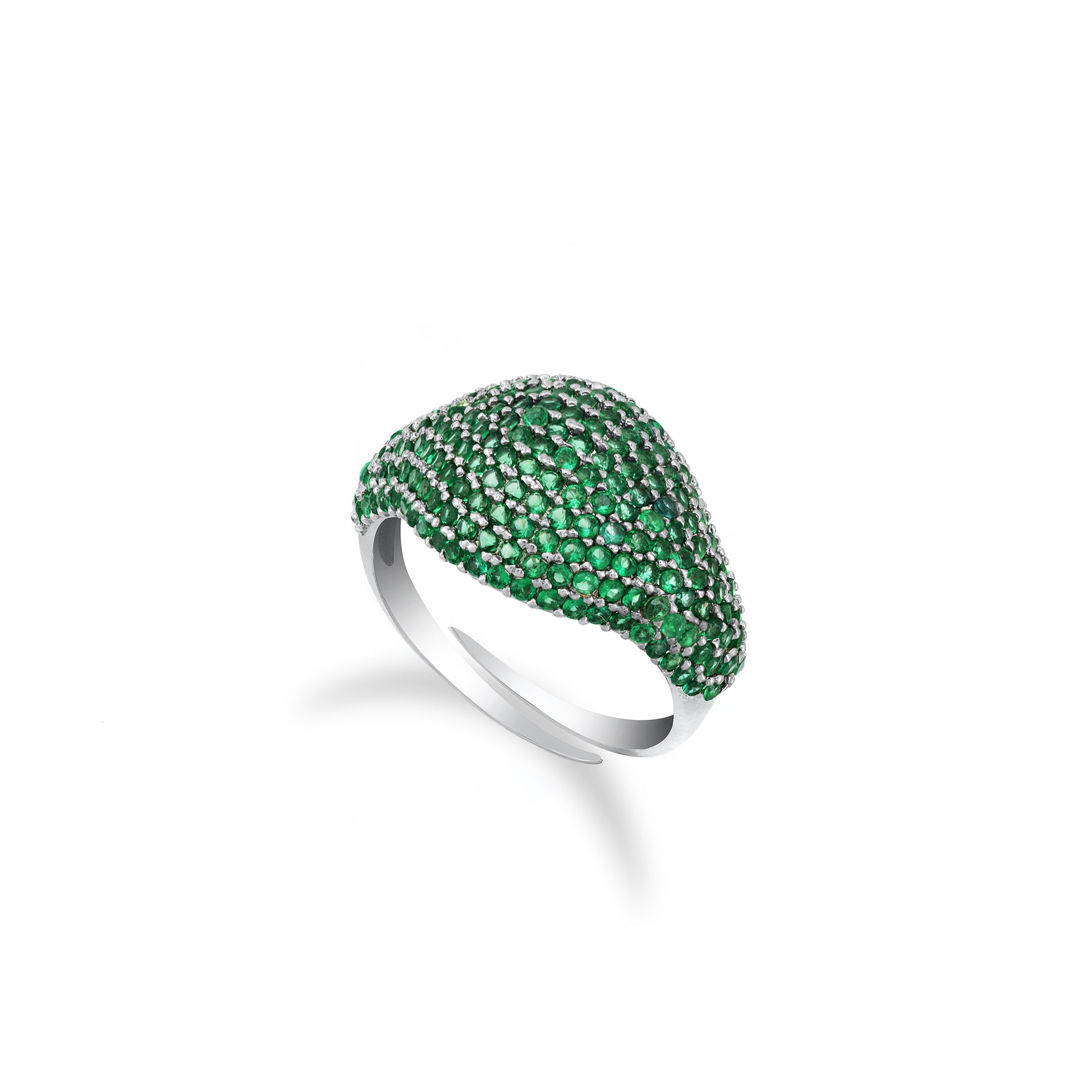 Cubic Zirconia Pave Dome Pinky Ring - Silver Green