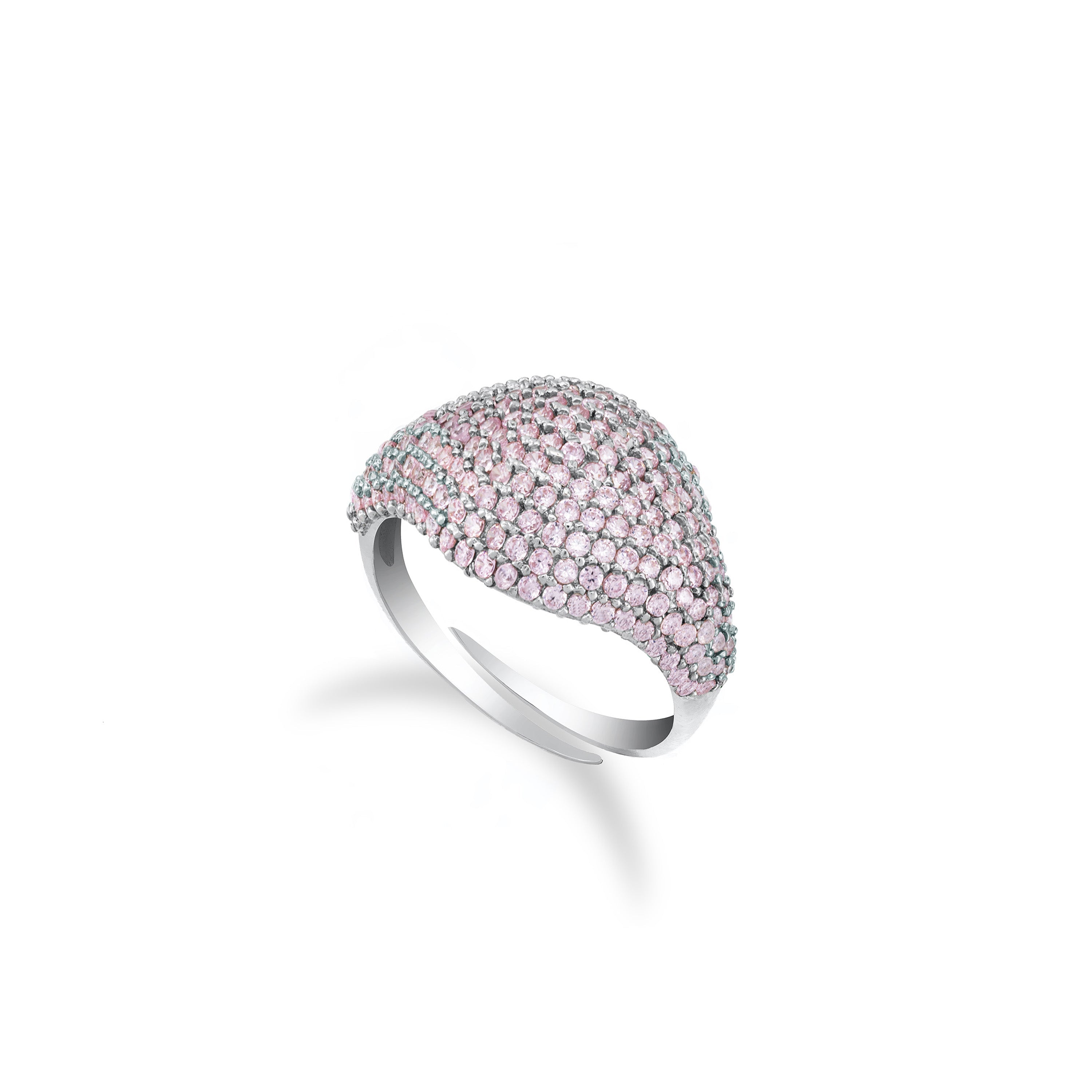 Cubic Zirconia Pave Dome Pinky Ring - Silver Light Pink