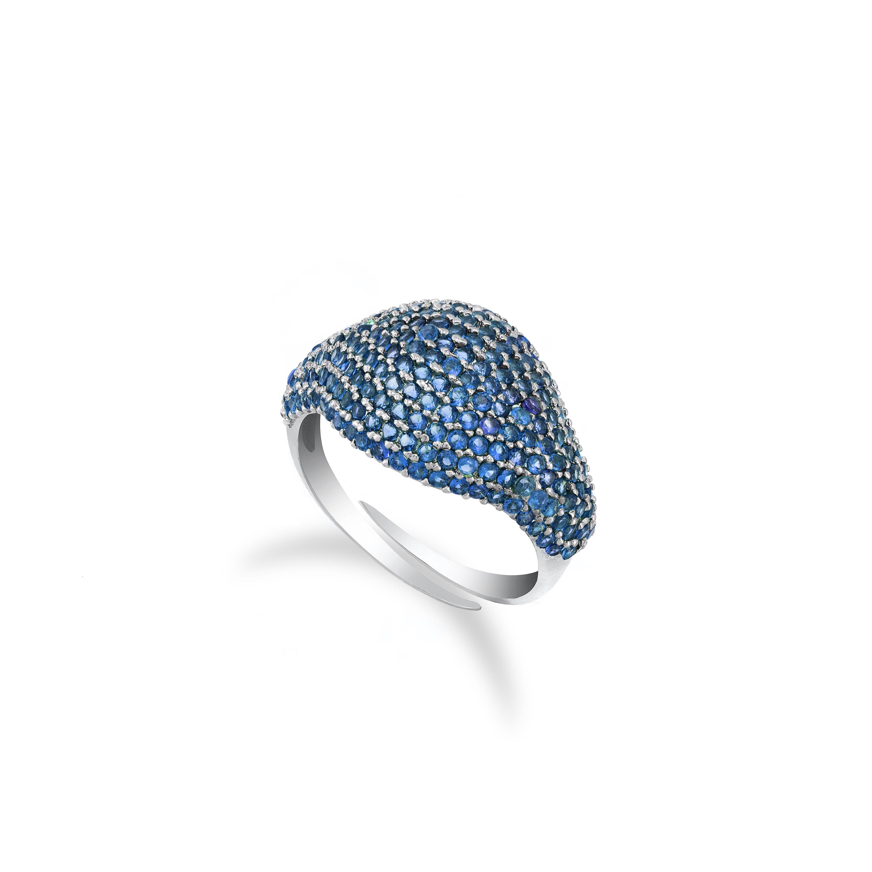 Cubic Zirconia Pave Dome Pinky Ring - Silver Navy Blue