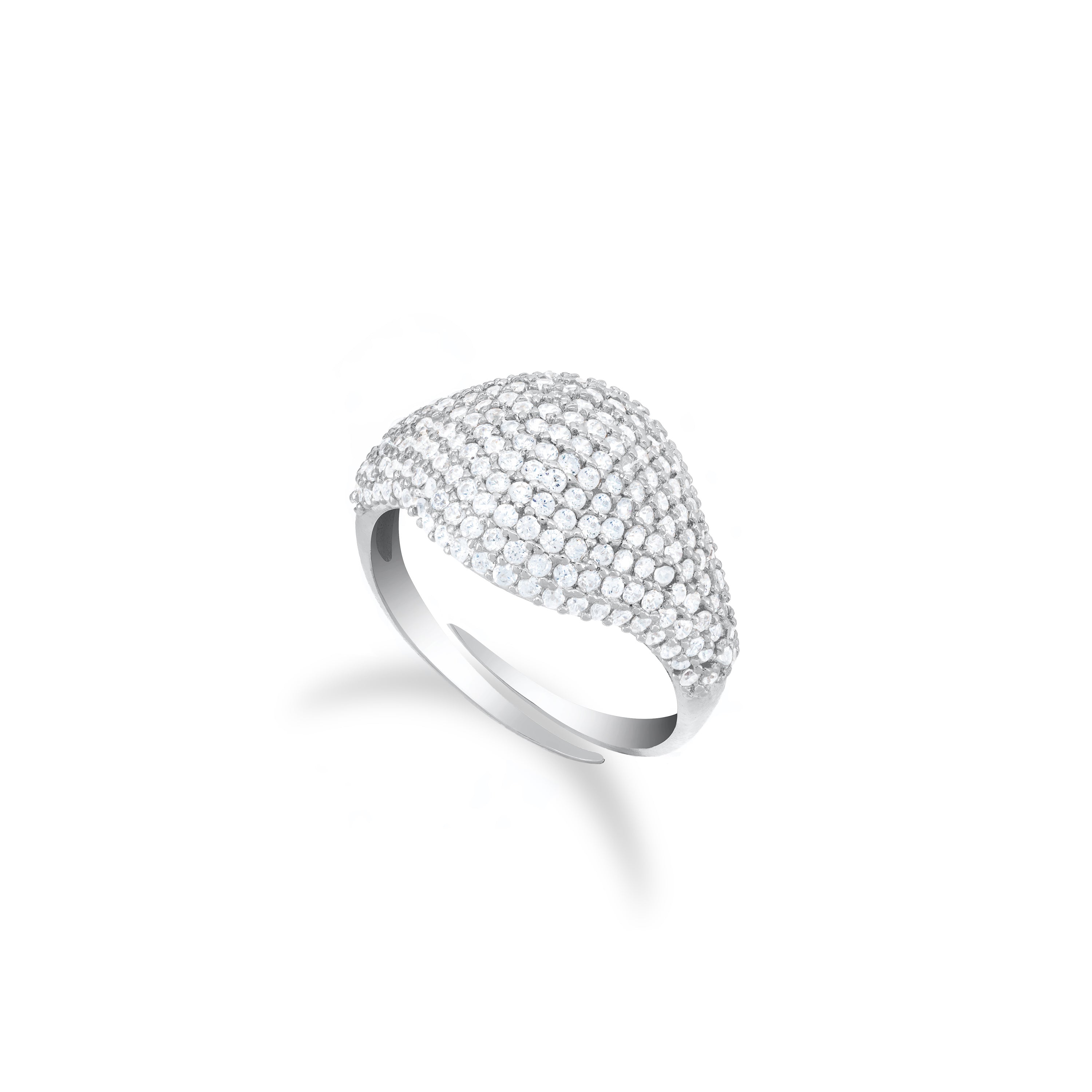 Cubic Zirconia Pave Dome Pinky Ring - Silver White