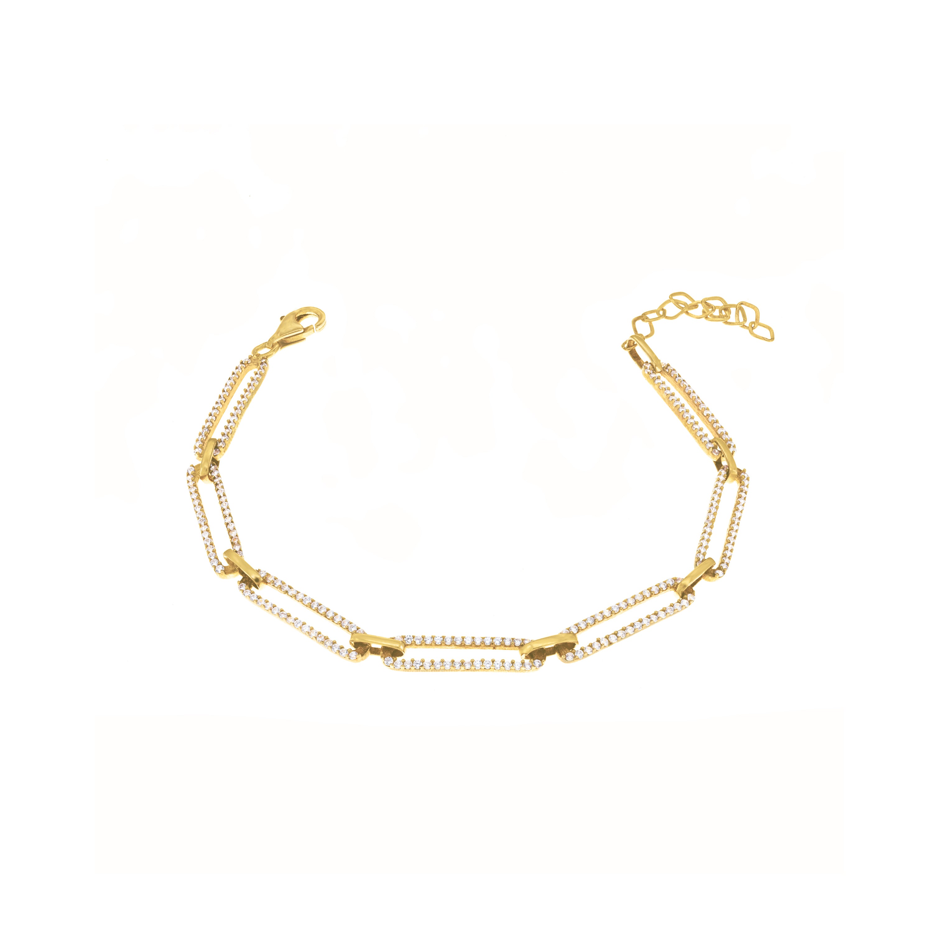 Cubic Zirconia Pave Paperclip Chain Link Bracelet - Gold