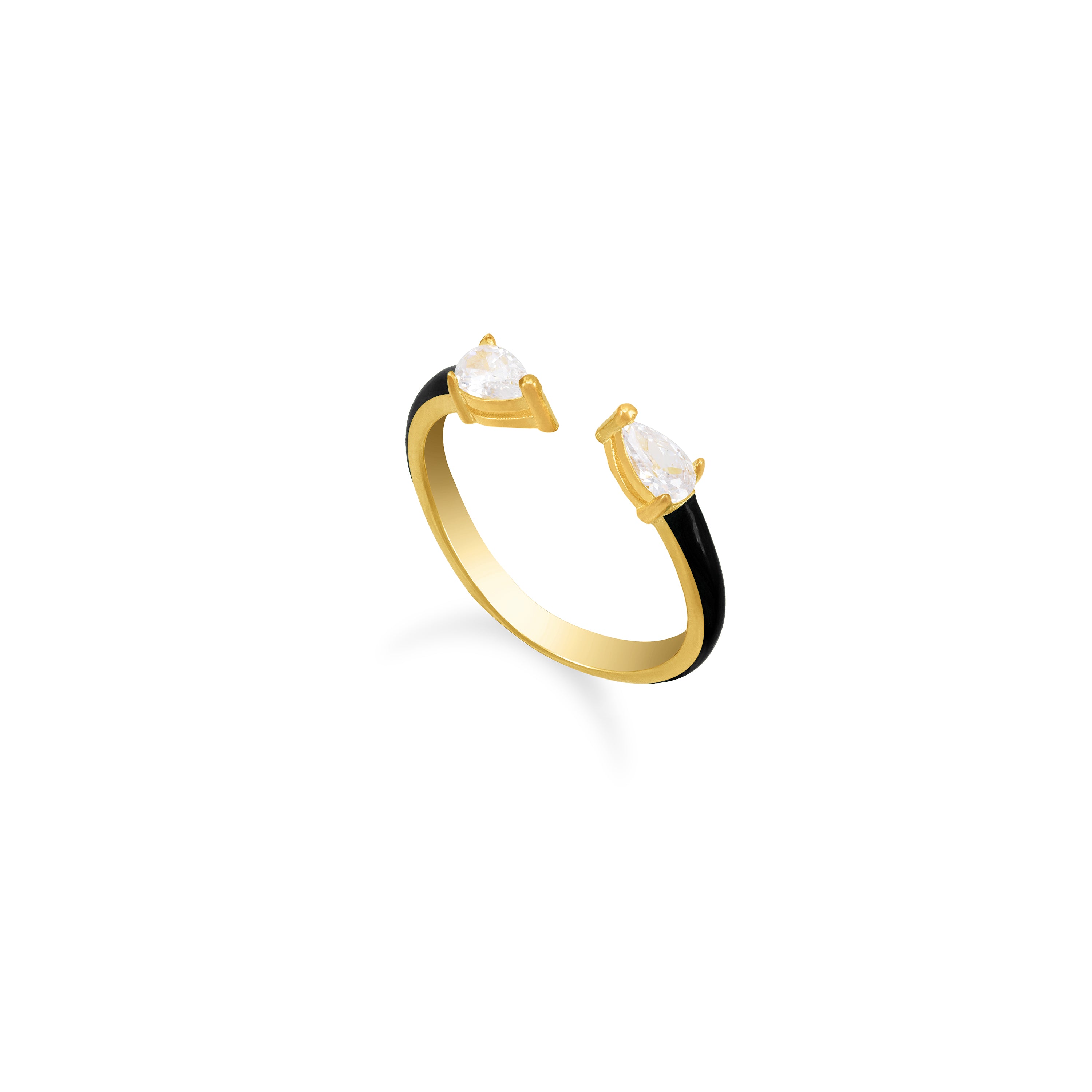 Double Pear Cubic Zirconia Enamel Open Ring - Gold Black