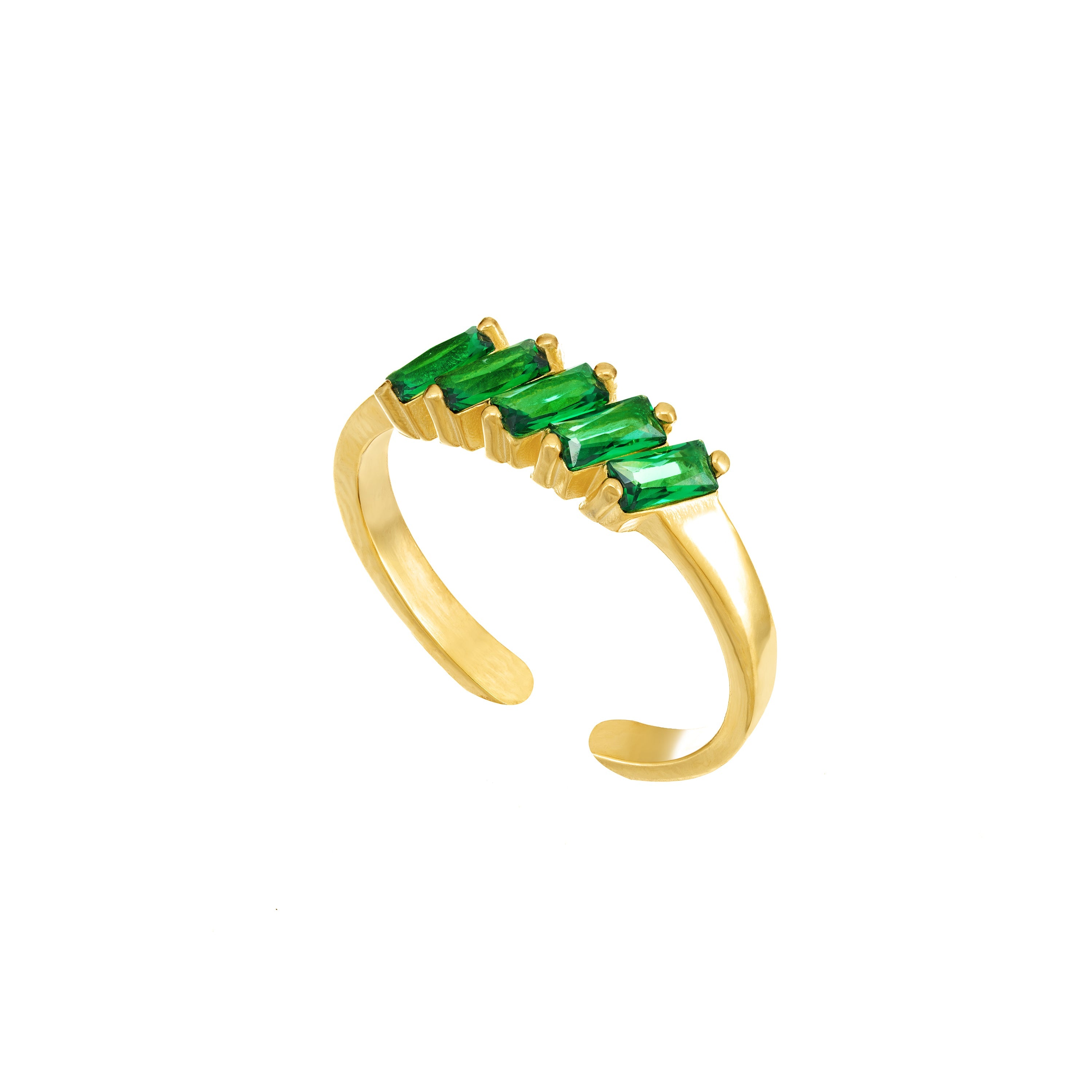 Five Baguette Inclined Ring - Gold Green