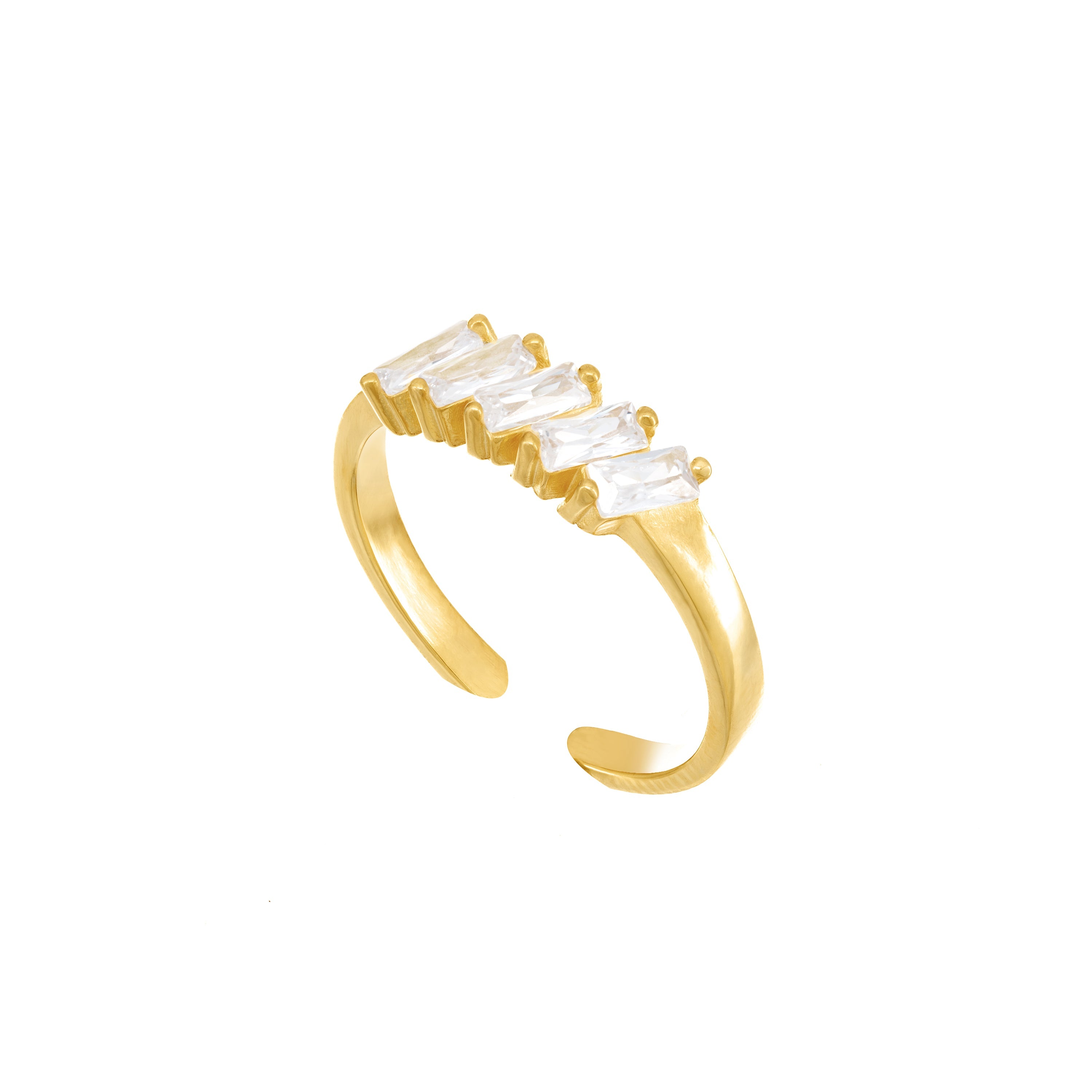 Five Baguette Inclined Ring - Gold White