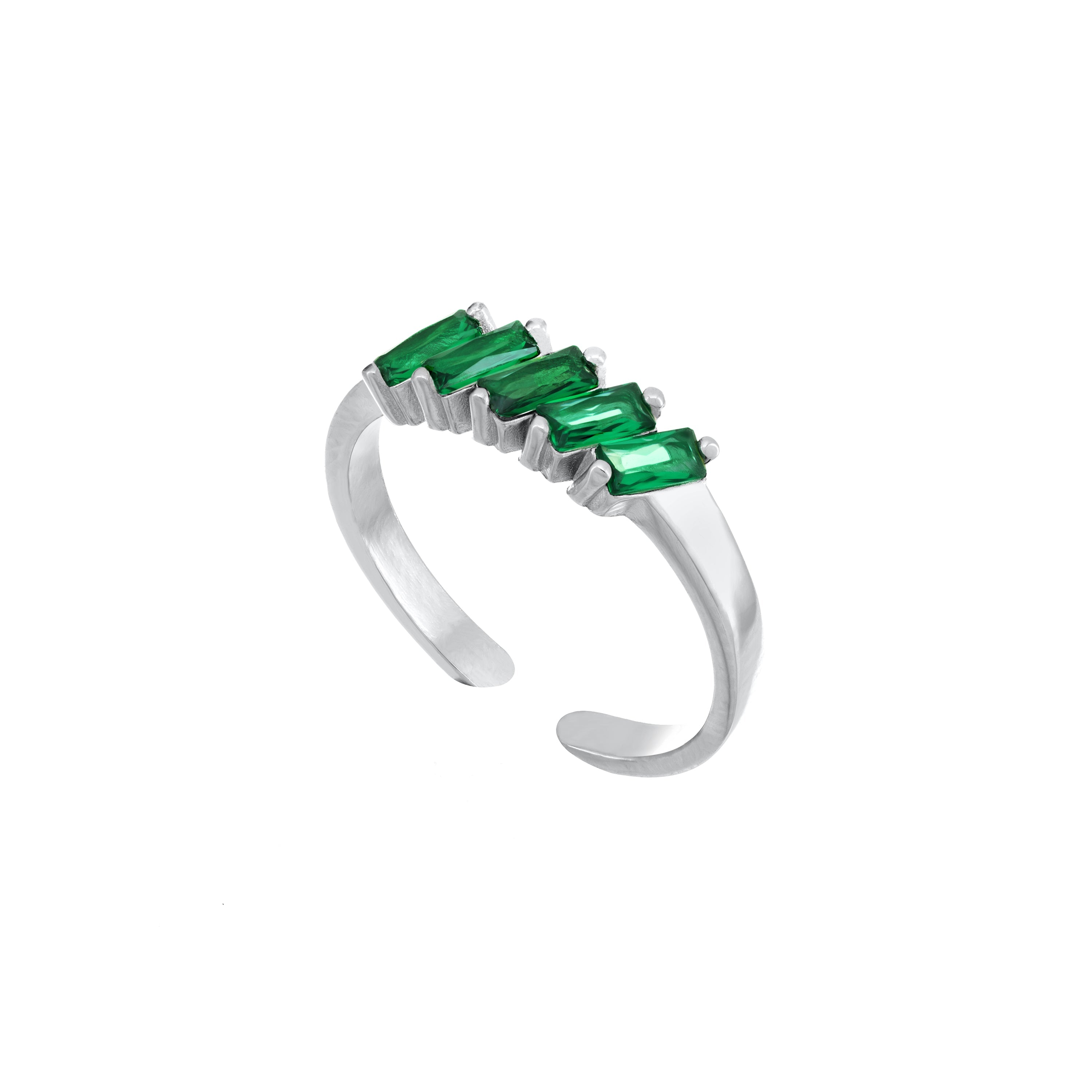 Five Baguette Inclined Ring - Silver Green
