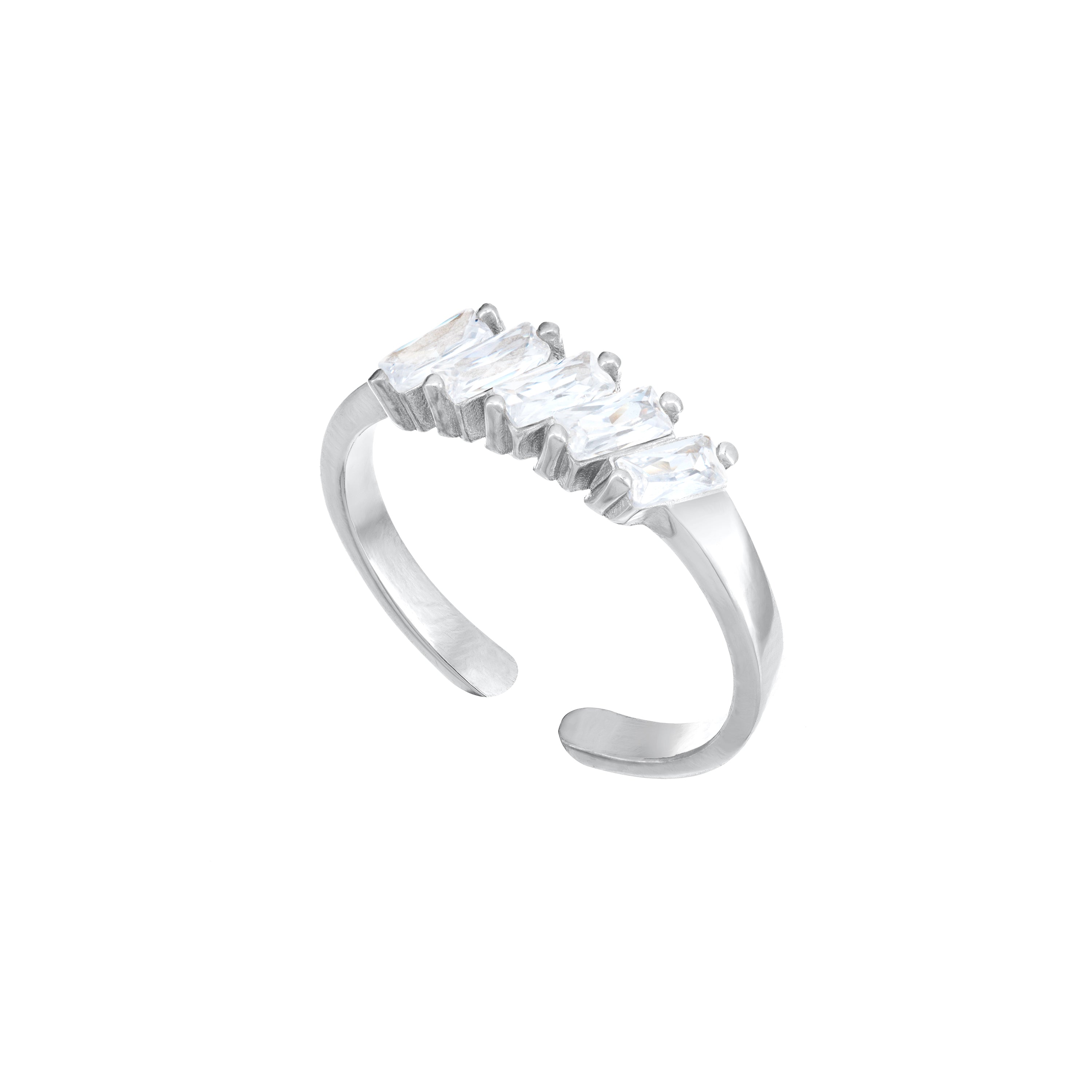 Five Baguette Inclined Ring - Silver White