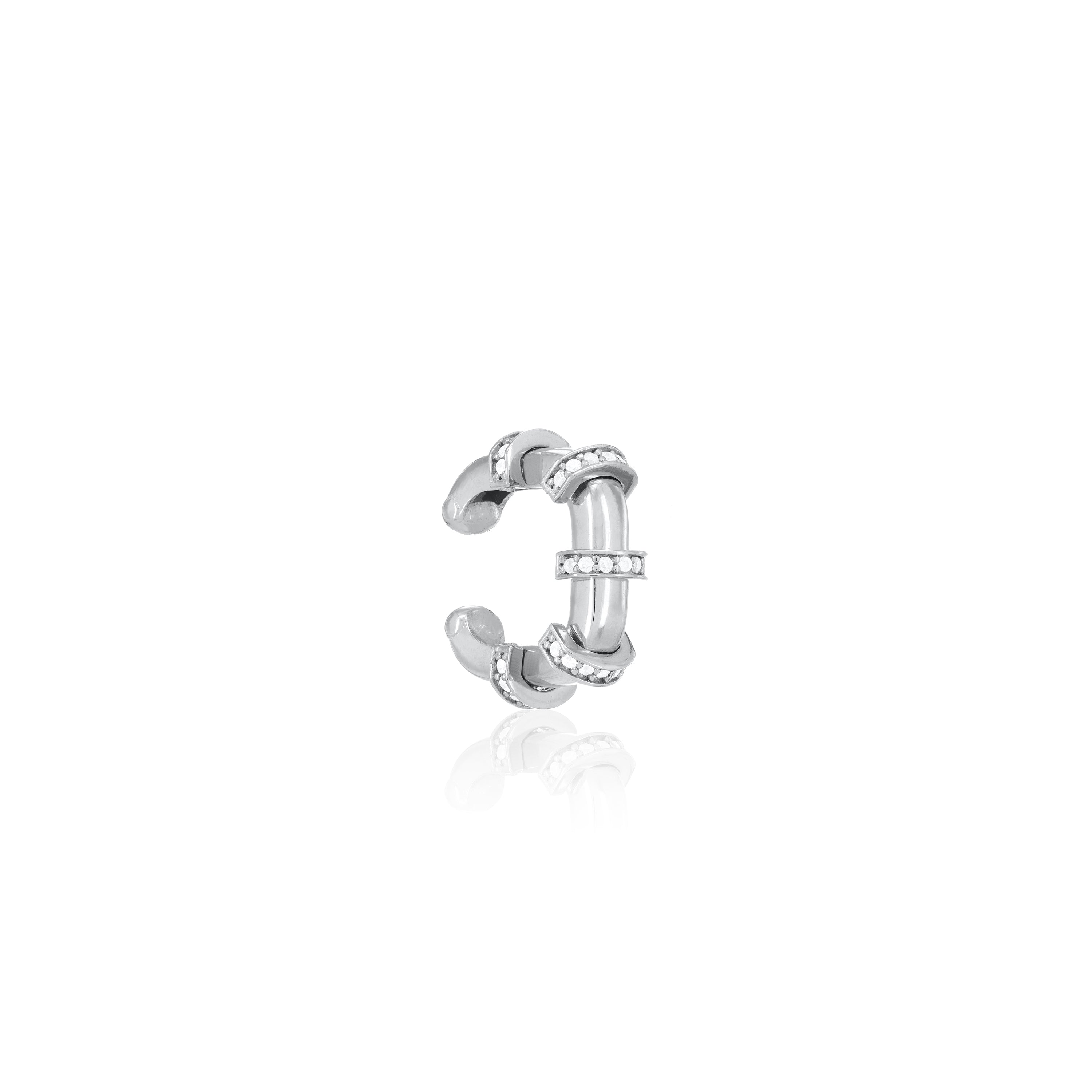 Five Cubic Zirconia Stripes Square Shape Ear Cuff - Silver White