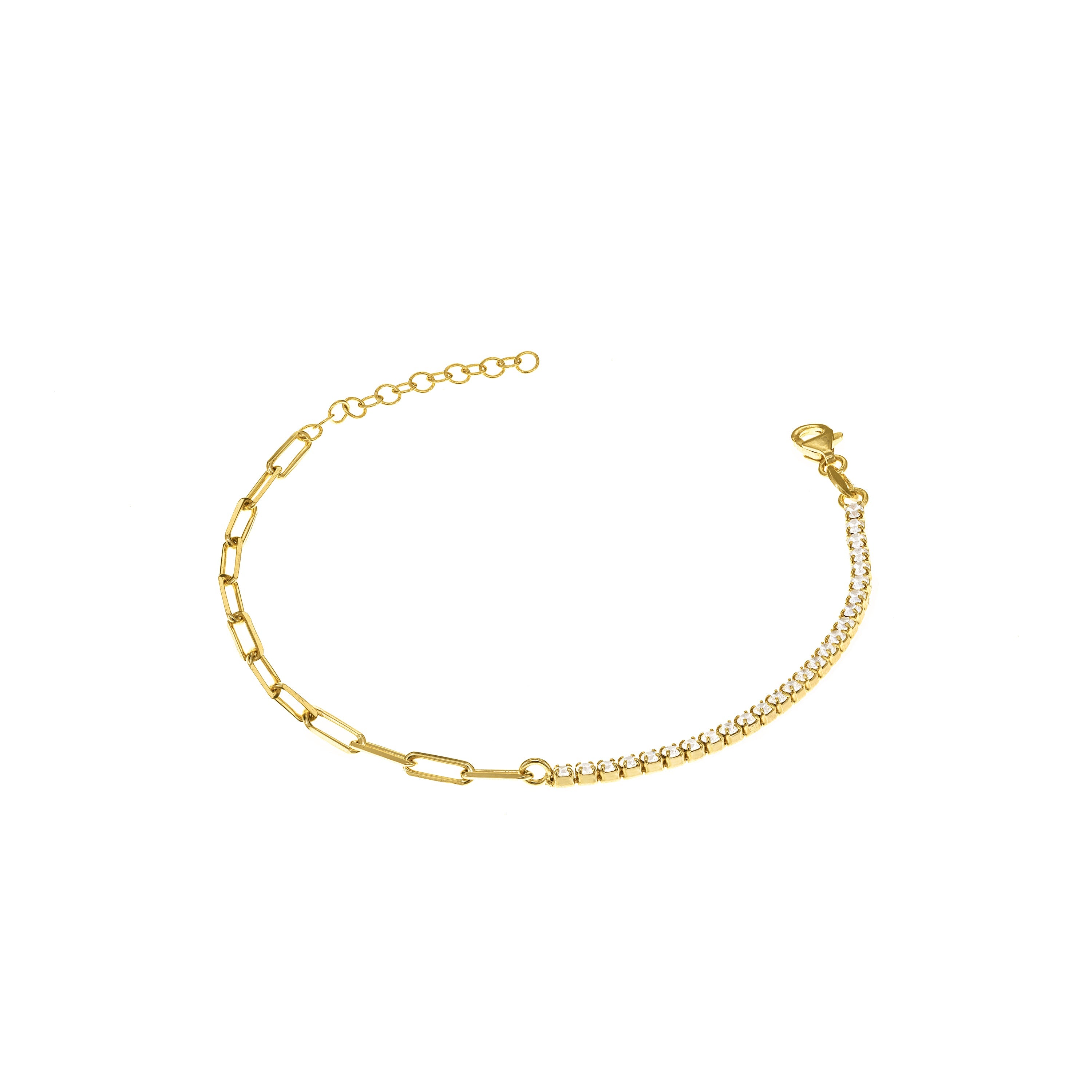 Half Tennis Half Paperclip Chain Bracelet - Gold