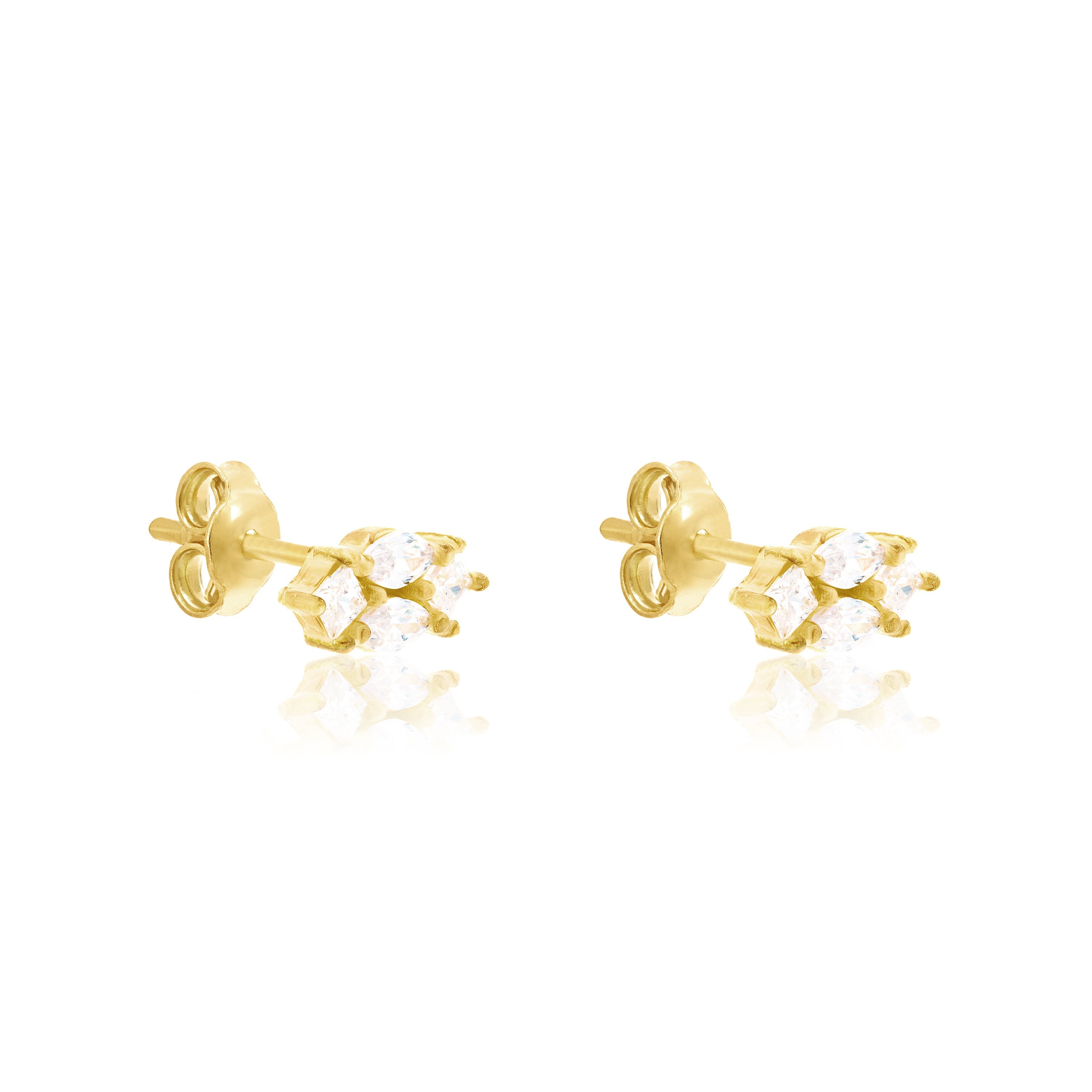 Marquise Shaped Stud Earrings - Gold White