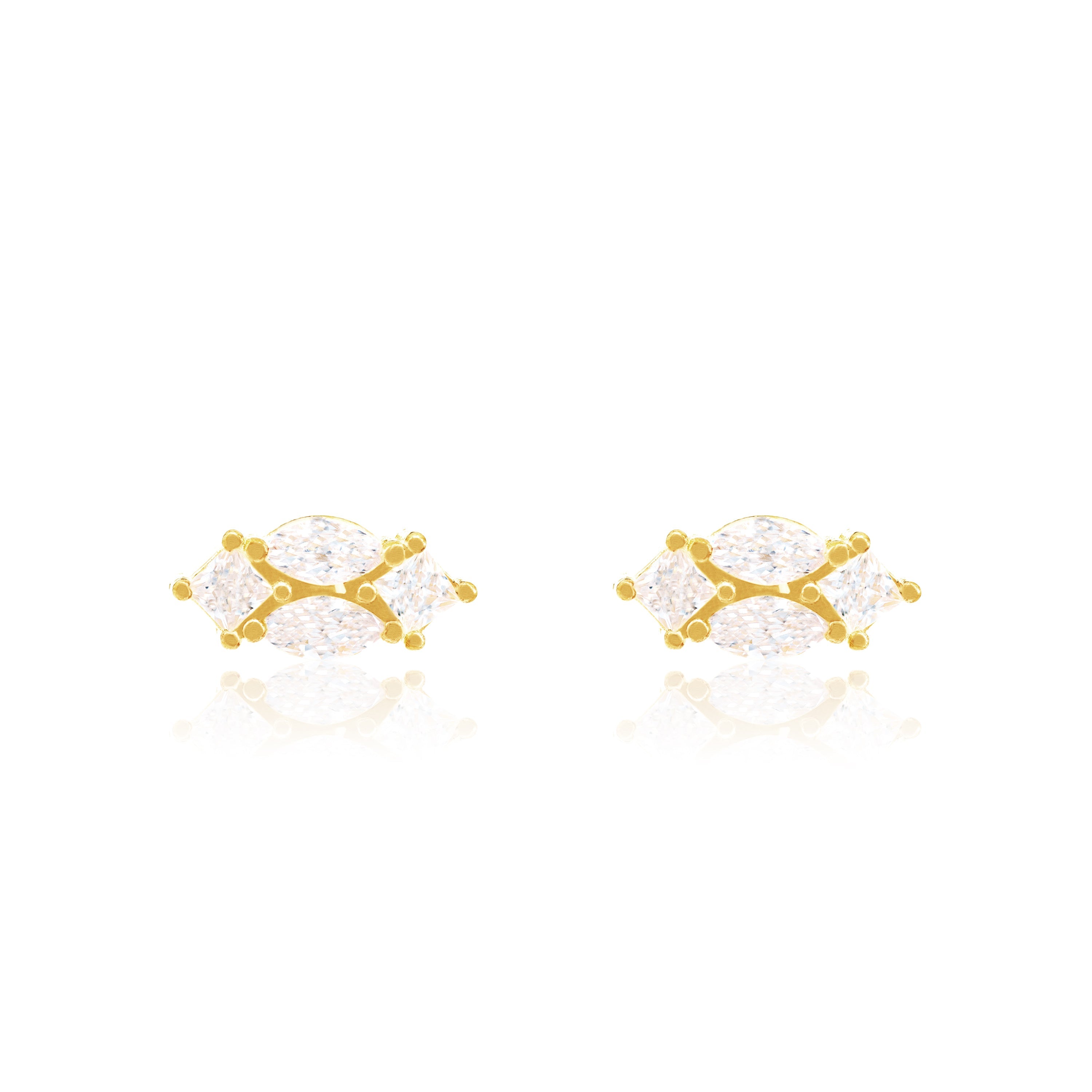 Marquise Shaped Stud Earrings - Gold White