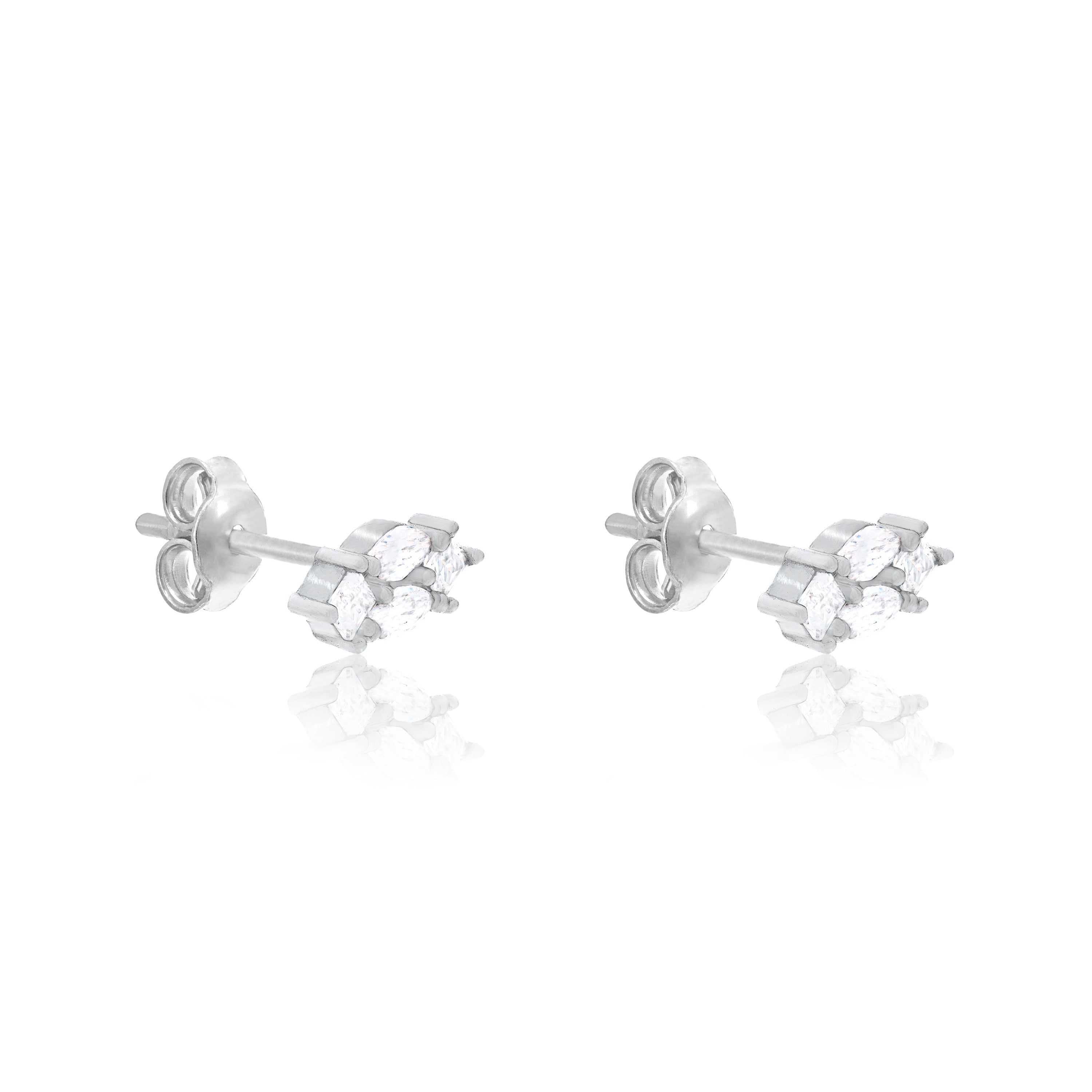 Marquise Shaped Stud Earrings - Silver White