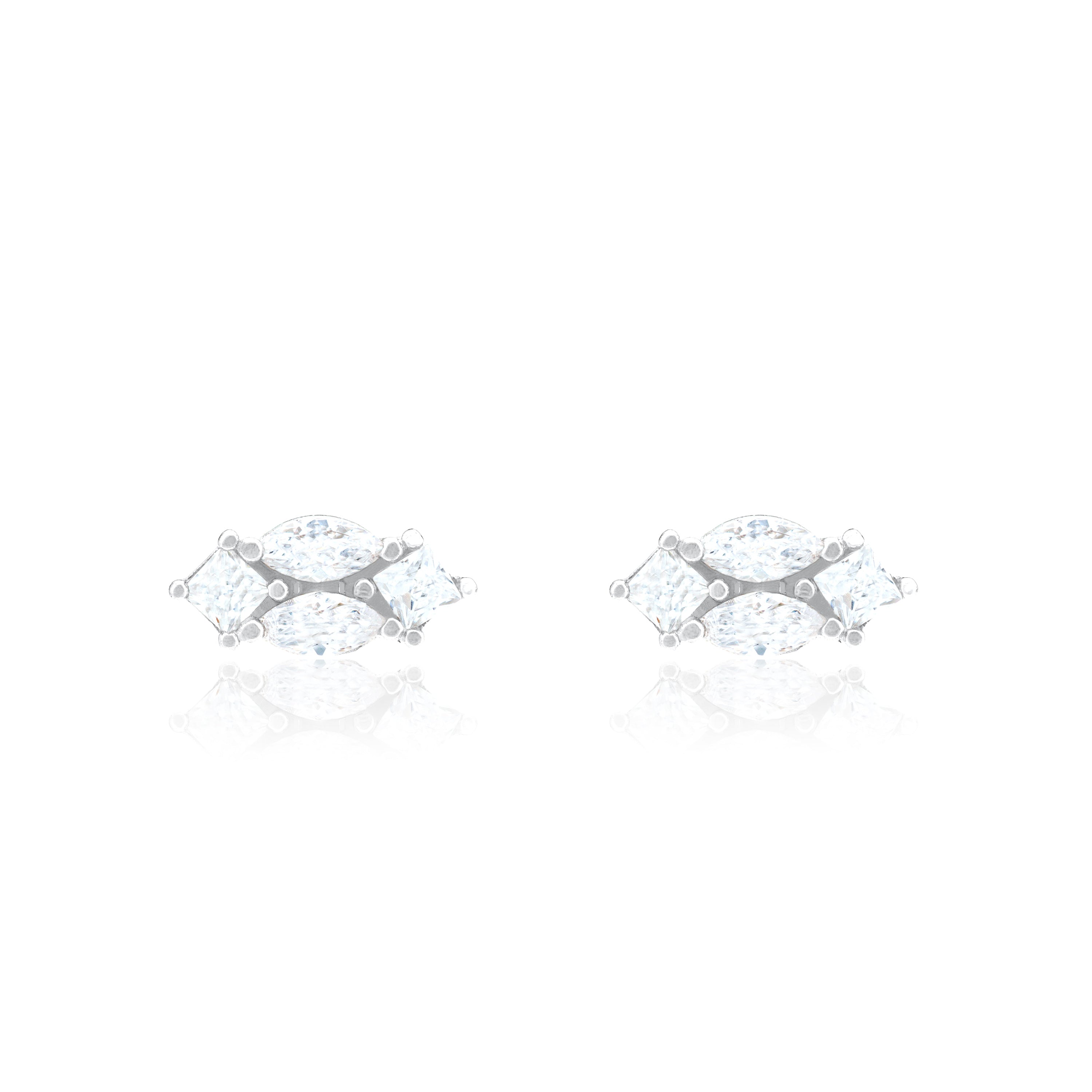 Marquise Shaped Stud Earrings - Silver White