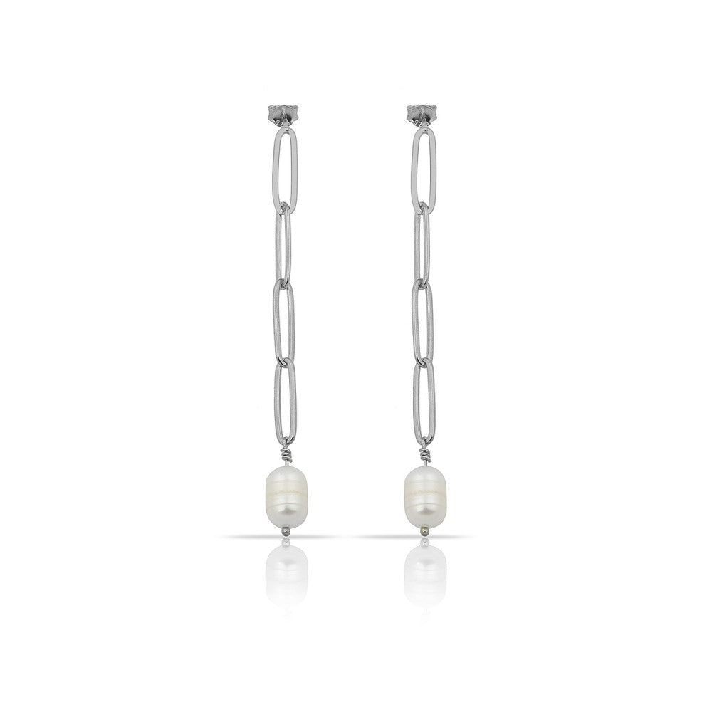 One Pearl Paperclip Chain Earrings