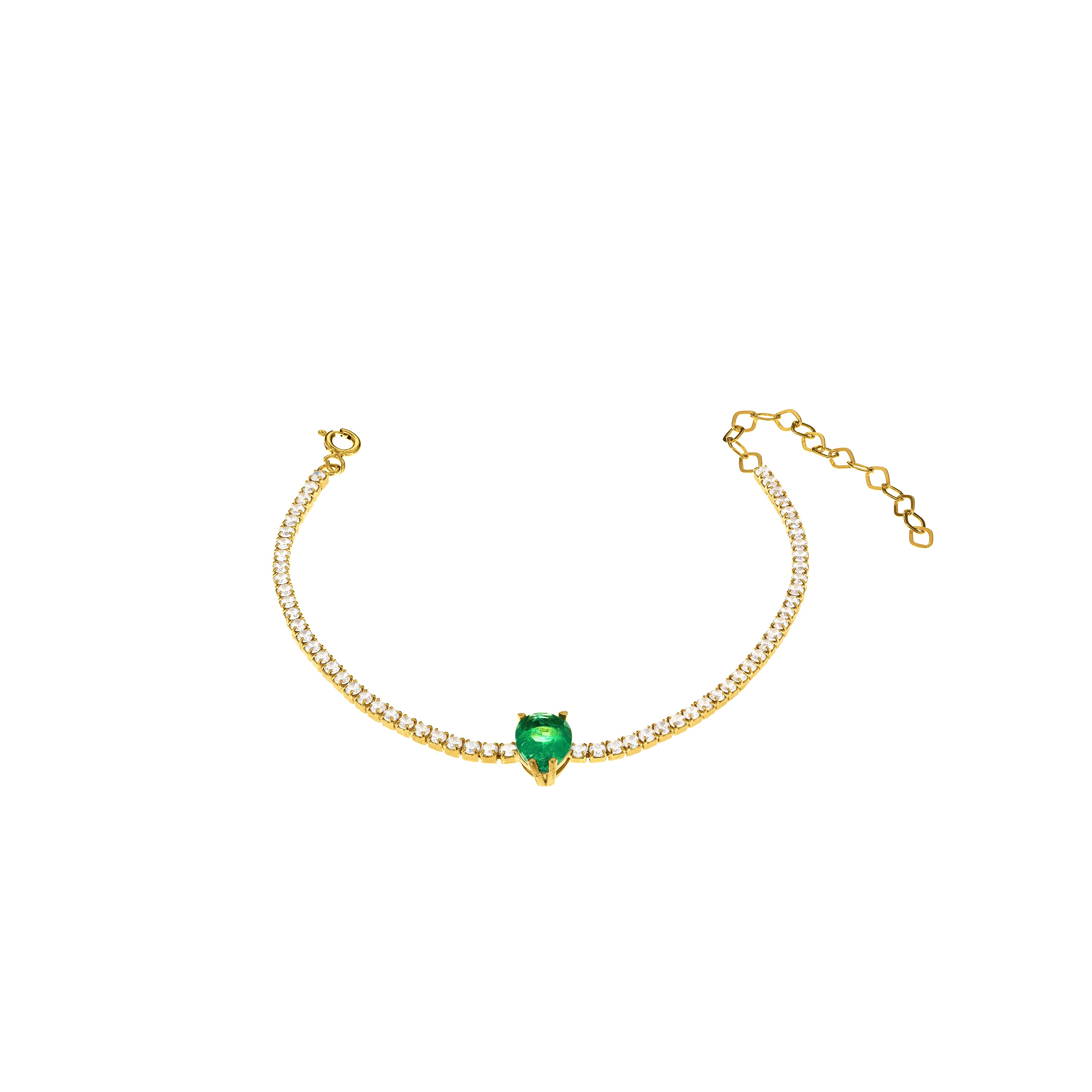 One Teardrop Tennis Bracelet - Gold Green And White