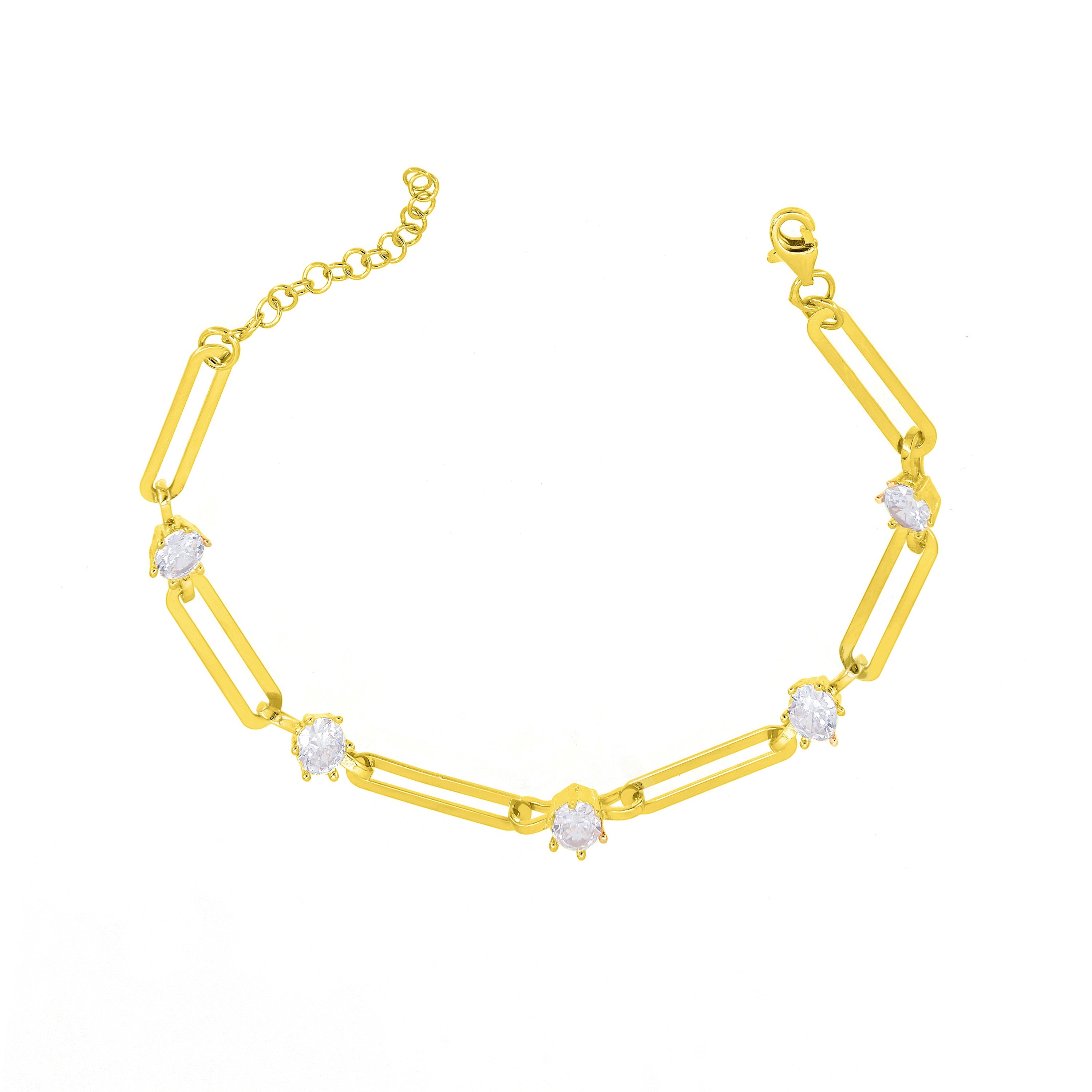 Paperclip With Dots Zirconia Bracelet - Gold
