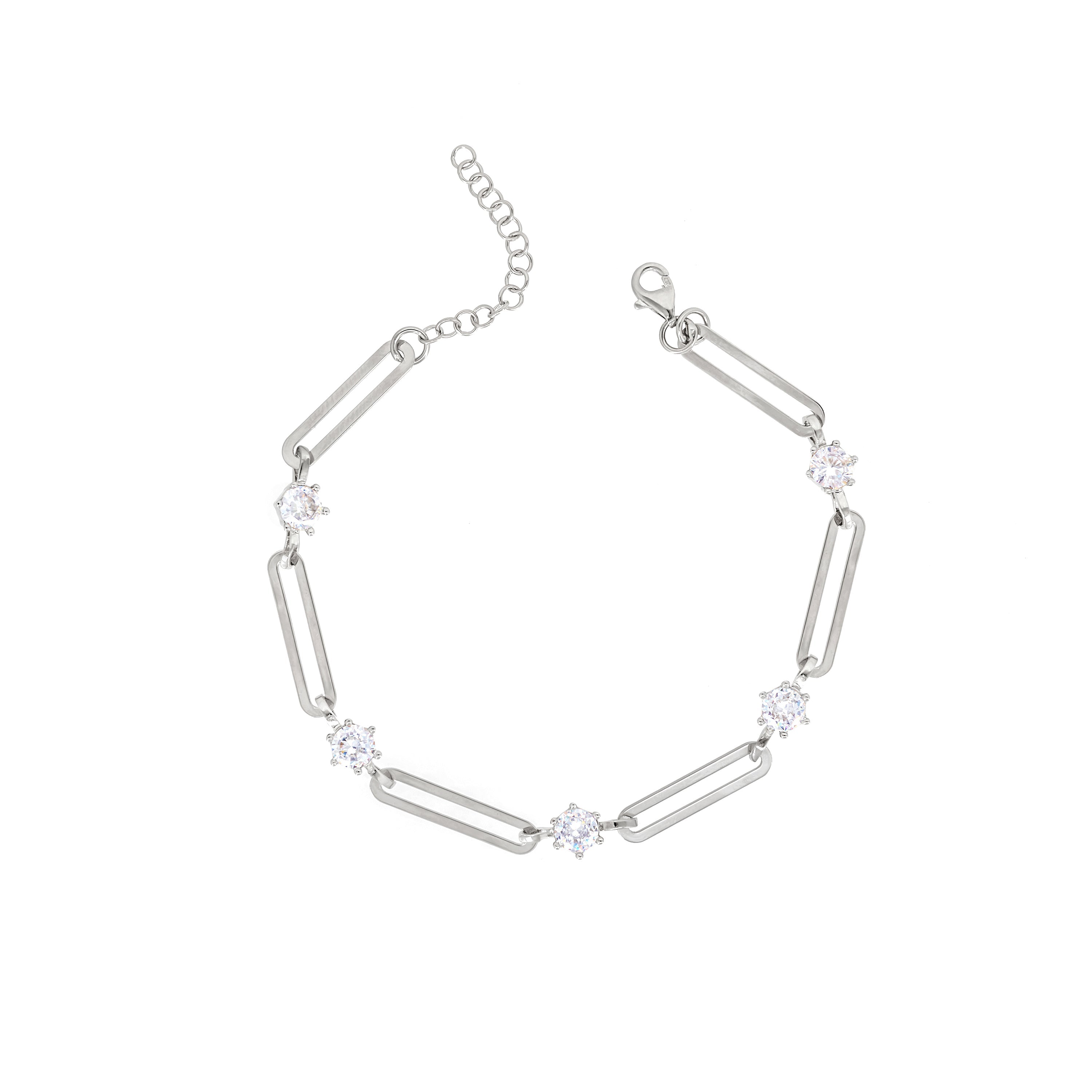 Paperclip With Dots Zirconia Bracelet - Silver