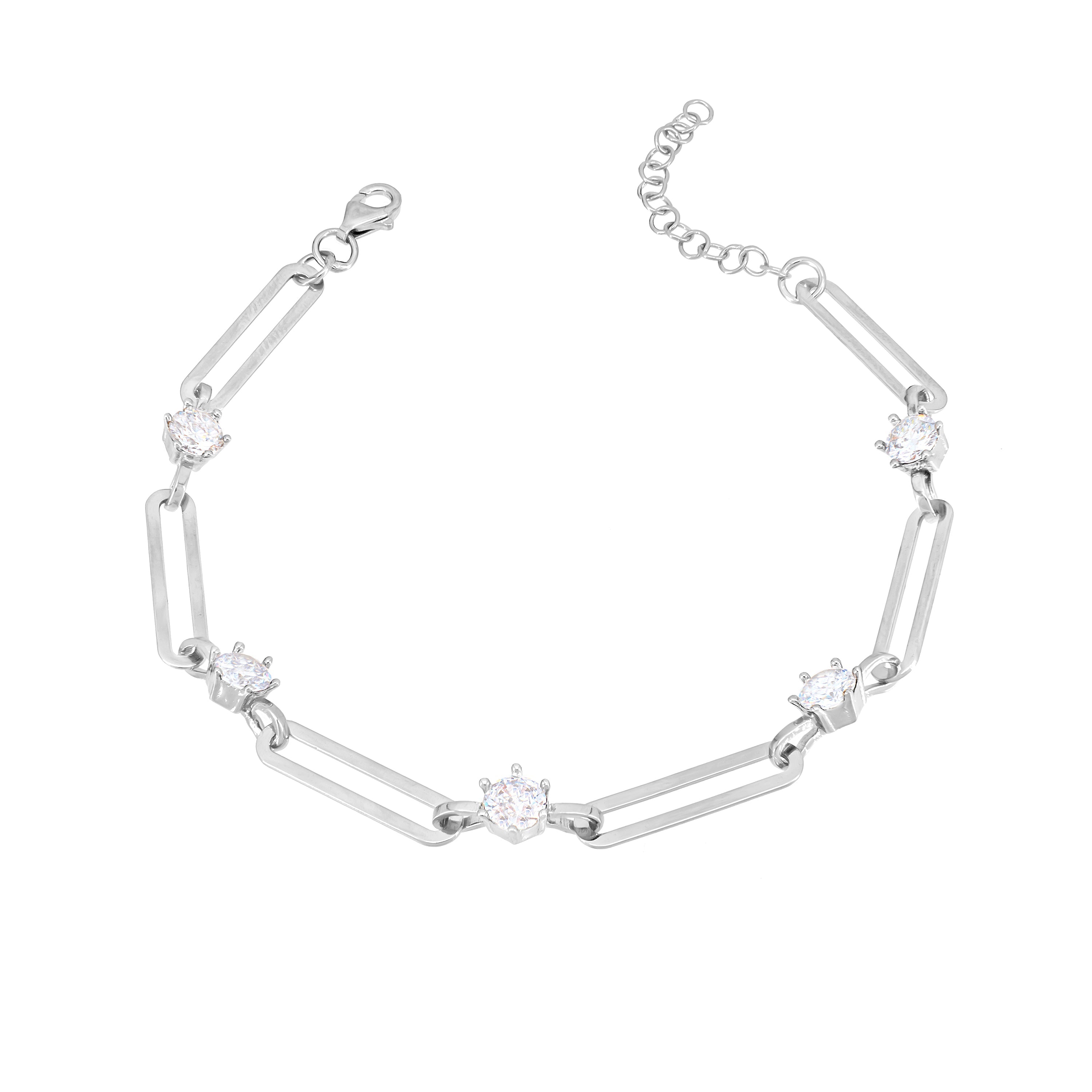 Paperclip With Dots Zirconia Bracelet - Silver