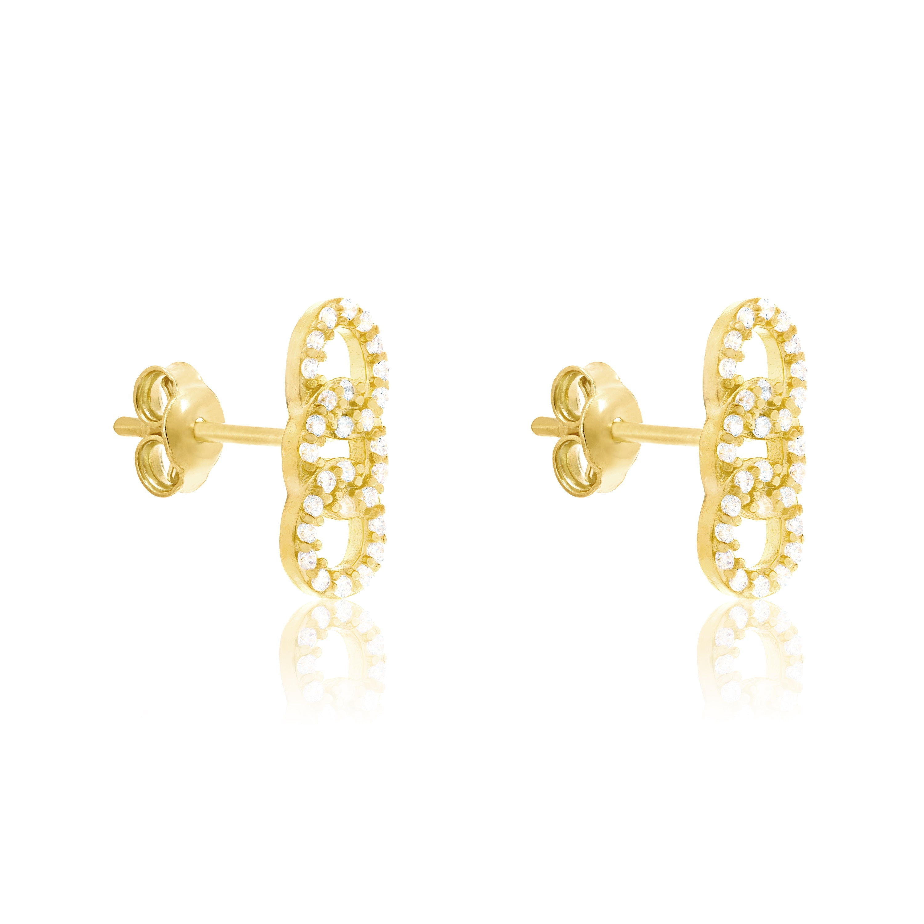 Pave Chain Link Bar Stud Earrings - Gold White