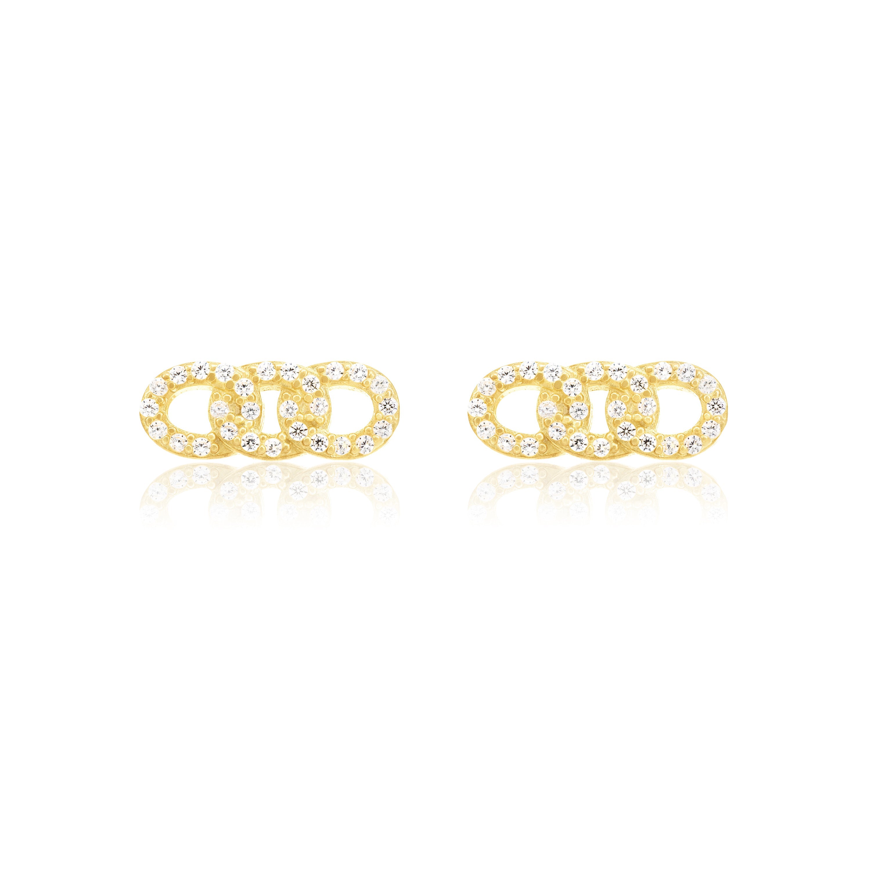 Pave Chain Link Bar Stud Earrings - Gold White