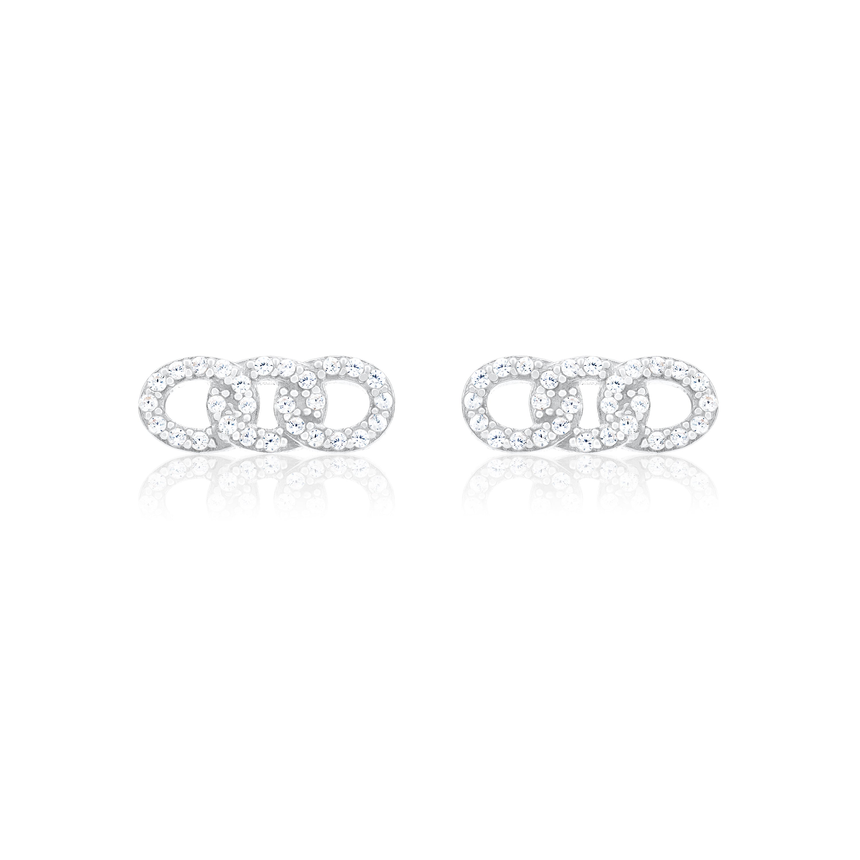 Pave Chain Link Bar Stud Earrings - Silver White