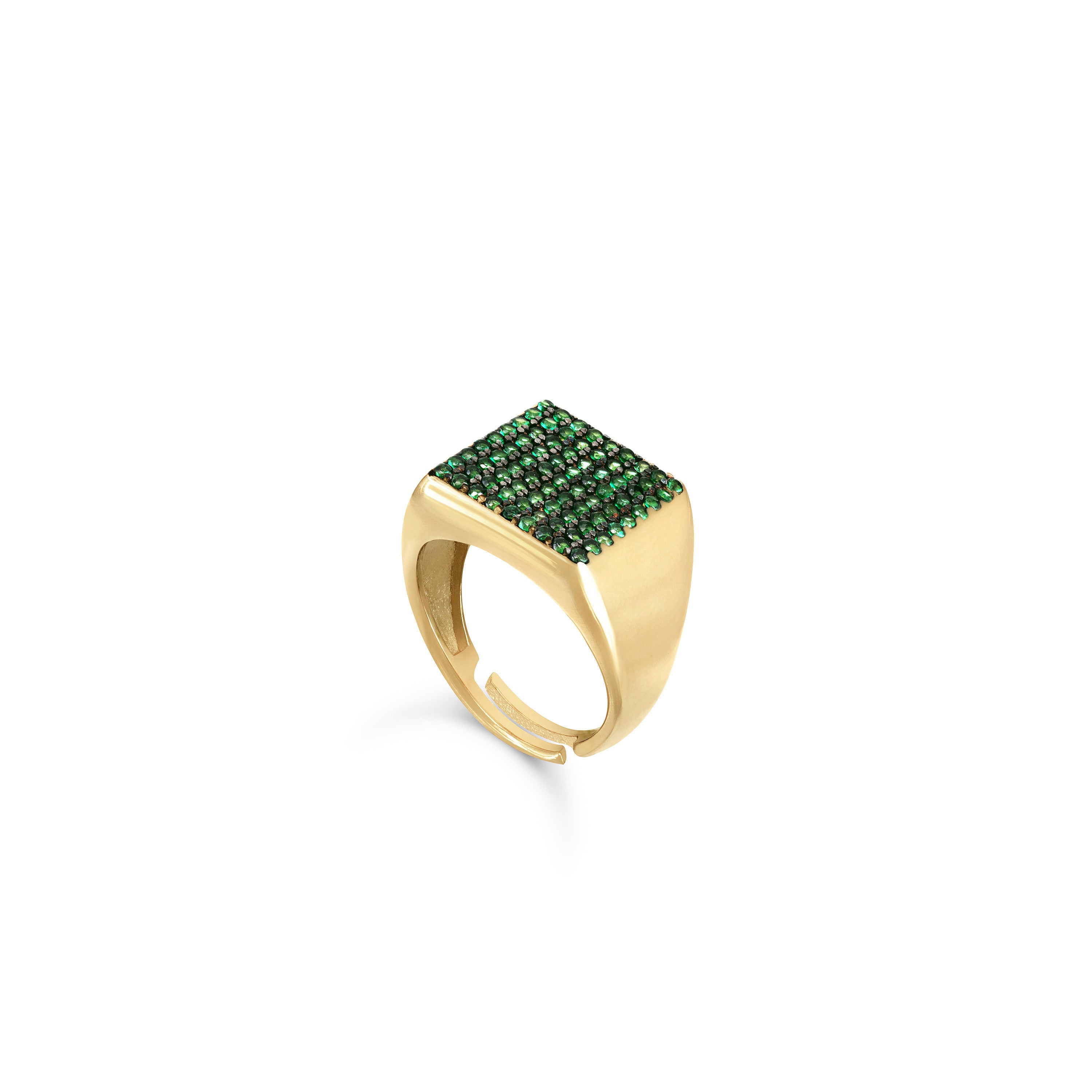 Pave Square Signet Pinky Ring - Gold Green