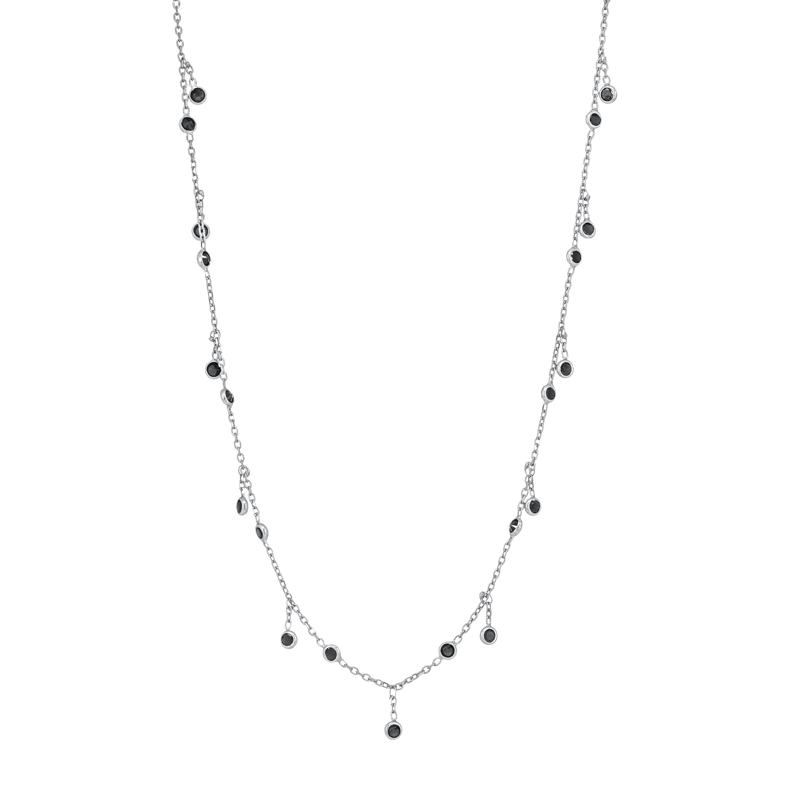 Rain Drops Dangle Long Necklace - Silver Black